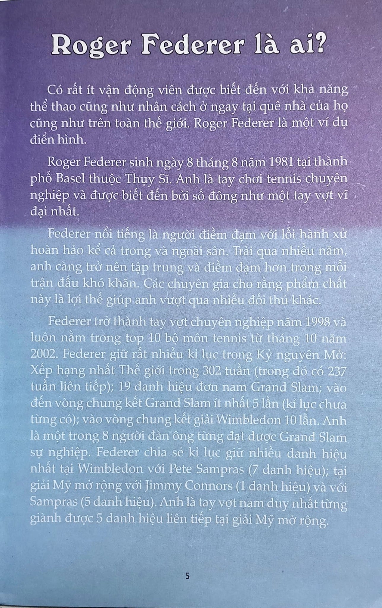 Những Vận Động Viên Kiệt Xuất Thế Giới - Tay Vợt Tennis Roger Federer - Manmeet Narang