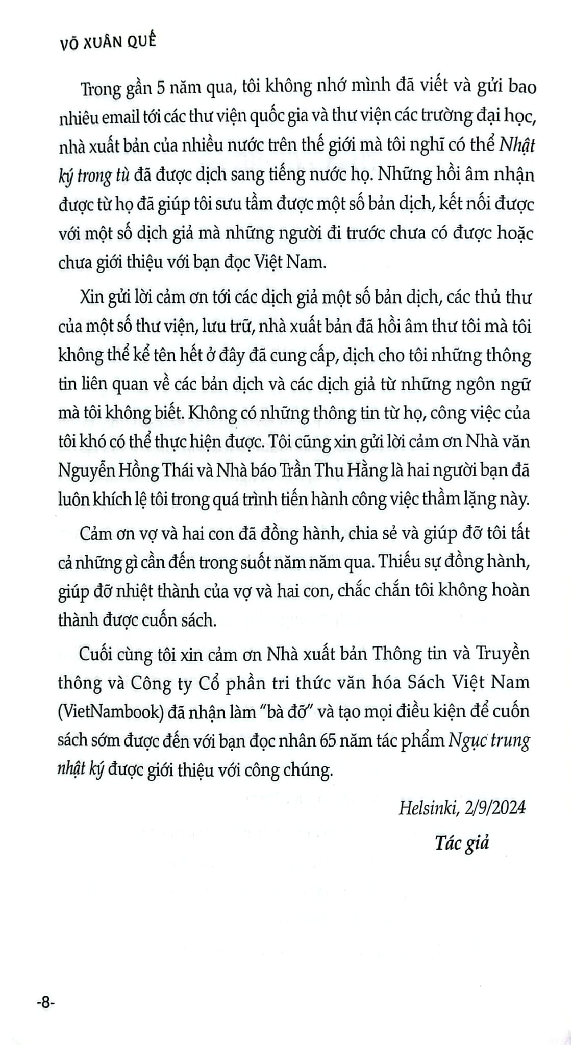 Nhật Ký Trong Tù - Bằng Tiếng Nước Ngoài  - Võ Xuân Quế