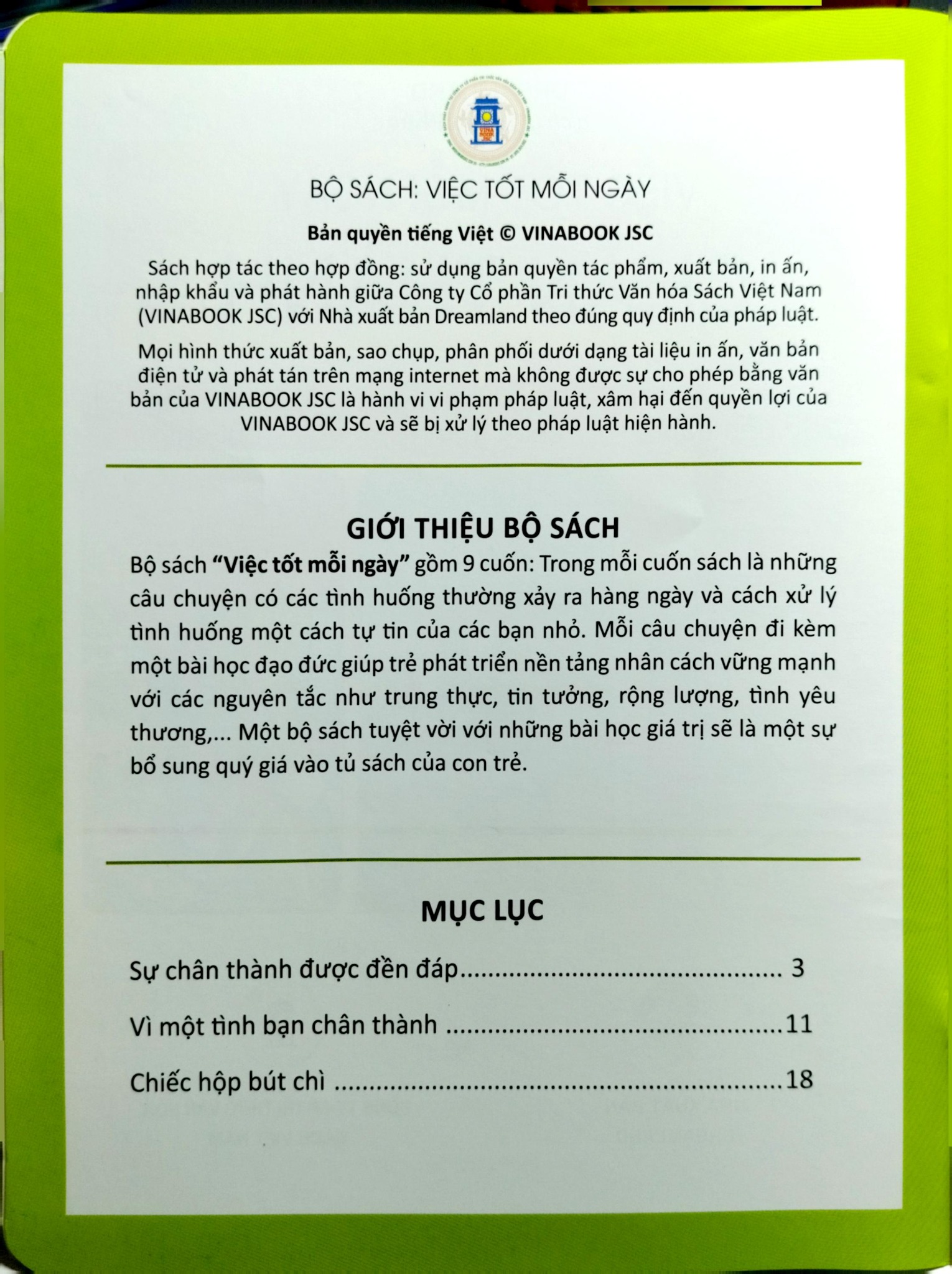 Combo 9 Cuốn Việc Tốt Mỗi Ngày ( Ân Cần + Chân Thành + Hãy Là Chính Mình + Kiên Trì + Lịch Sự + Rộng Lượng + Thận Trọng + Triu Mến + Tinh Thần Thể Thao )