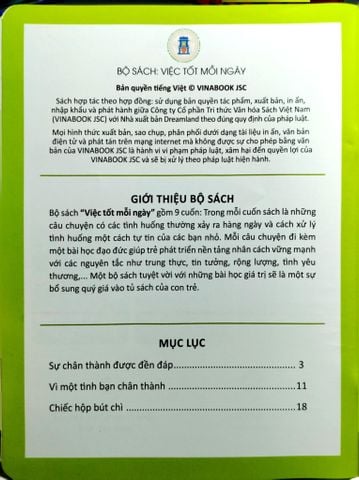  Combo 9 Cuốn Việc Tốt Mỗi Ngày ( Ân Cần + Chân Thành + Hãy Là Chính Mình + Kiên Trì + Lịch Sự + Rộng Lượng + Thận Trọng + Triu Mến + Tinh Thần Thể Thao ) 