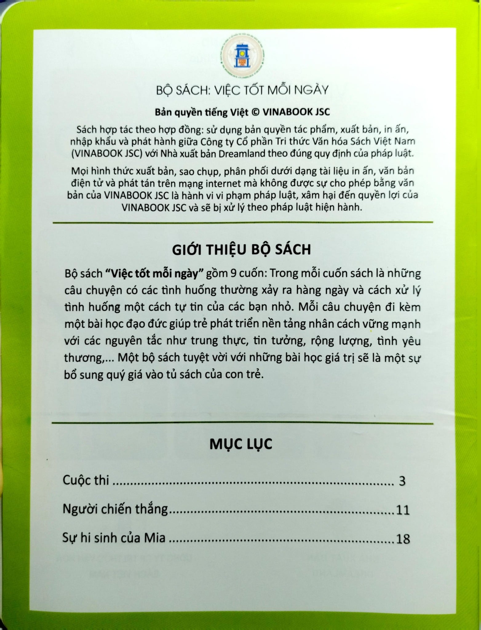 Combo 9 Cuốn Việc Tốt Mỗi Ngày ( Ân Cần + Chân Thành + Hãy Là Chính Mình + Kiên Trì + Lịch Sự + Rộng Lượng + Thận Trọng + Triu Mến + Tinh Thần Thể Thao )