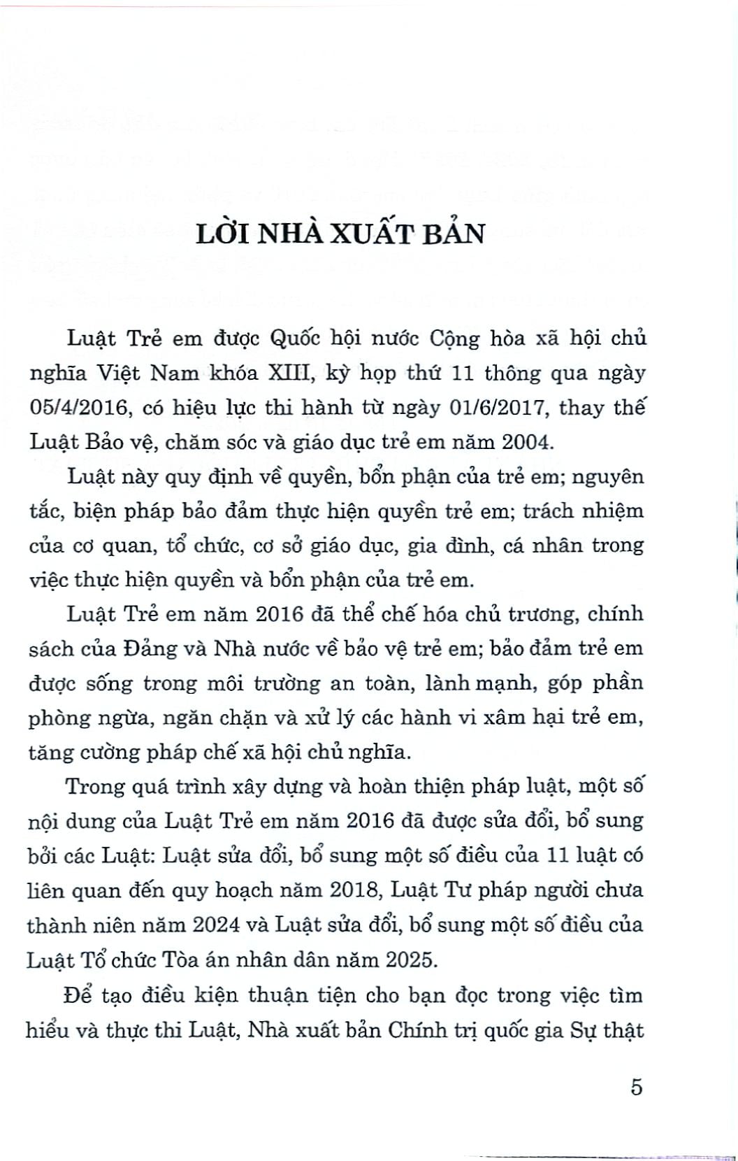 Luật Trẻ Em Năm 2016 (Sửa Đổi, Bổ Sung Năm 2018, 2024, 2025) - Quốc hội