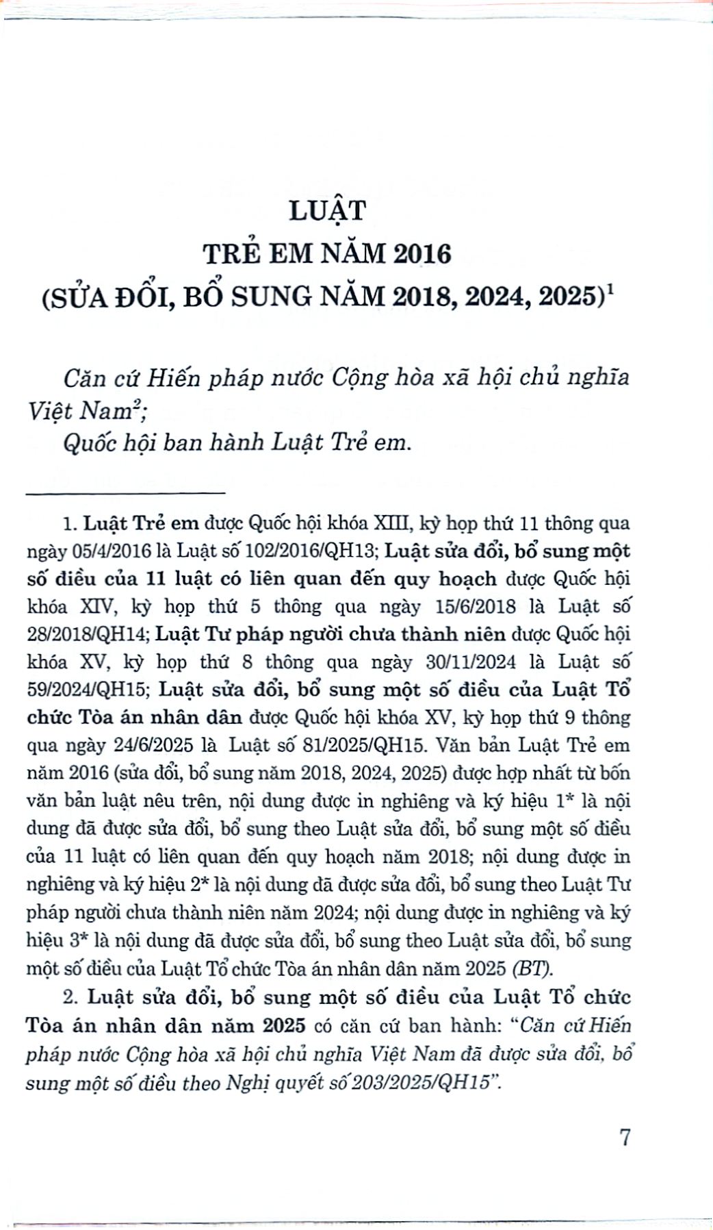 Luật Trẻ Em Năm 2016 (Sửa Đổi, Bổ Sung Năm 2018, 2024, 2025) - Quốc hội