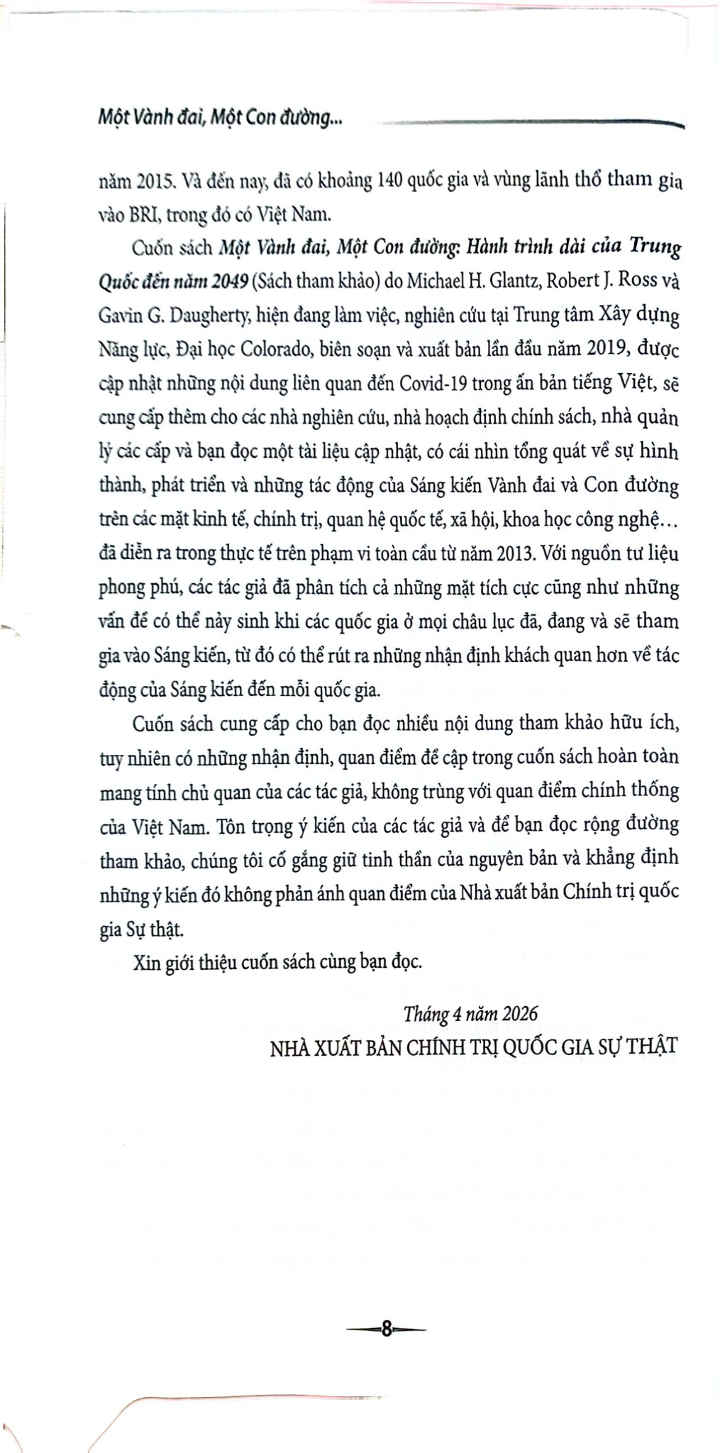 Một Vành Đai Một Con Đường - Hành Trình Dài Của Trung Quốc Đến Năm 2049 - Michael H. Glantnz - Robert J.Ros, Gaving G. Daugherty