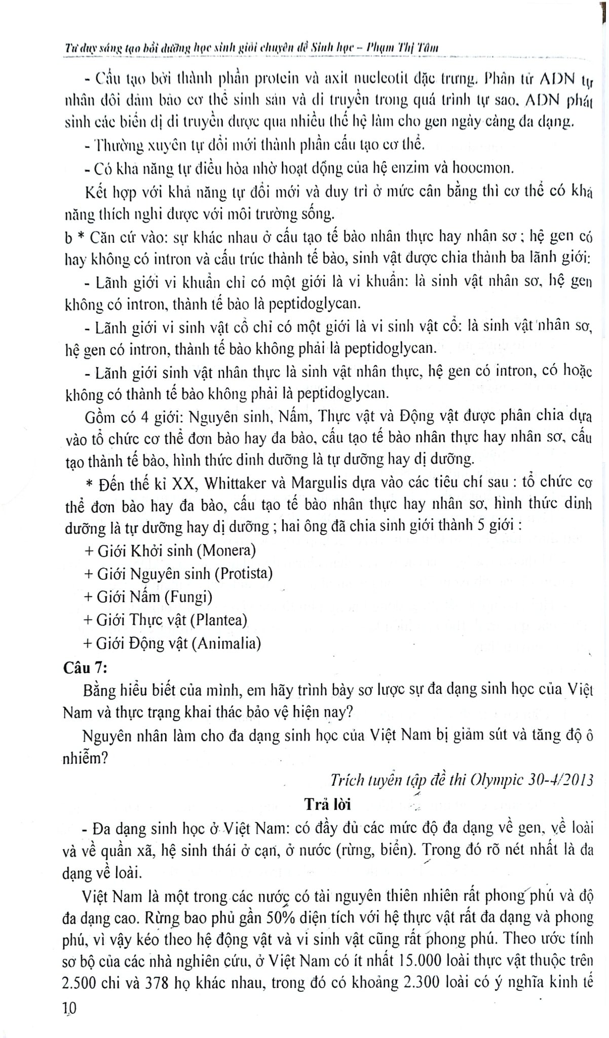 Tư Duy Sáng Tạo Bồi Dưỡng Học Sinh Giỏi Trung Học Phổ Thông Chuyên Đề Sinh Học - Tập 1 - Phạm Thị Tâm