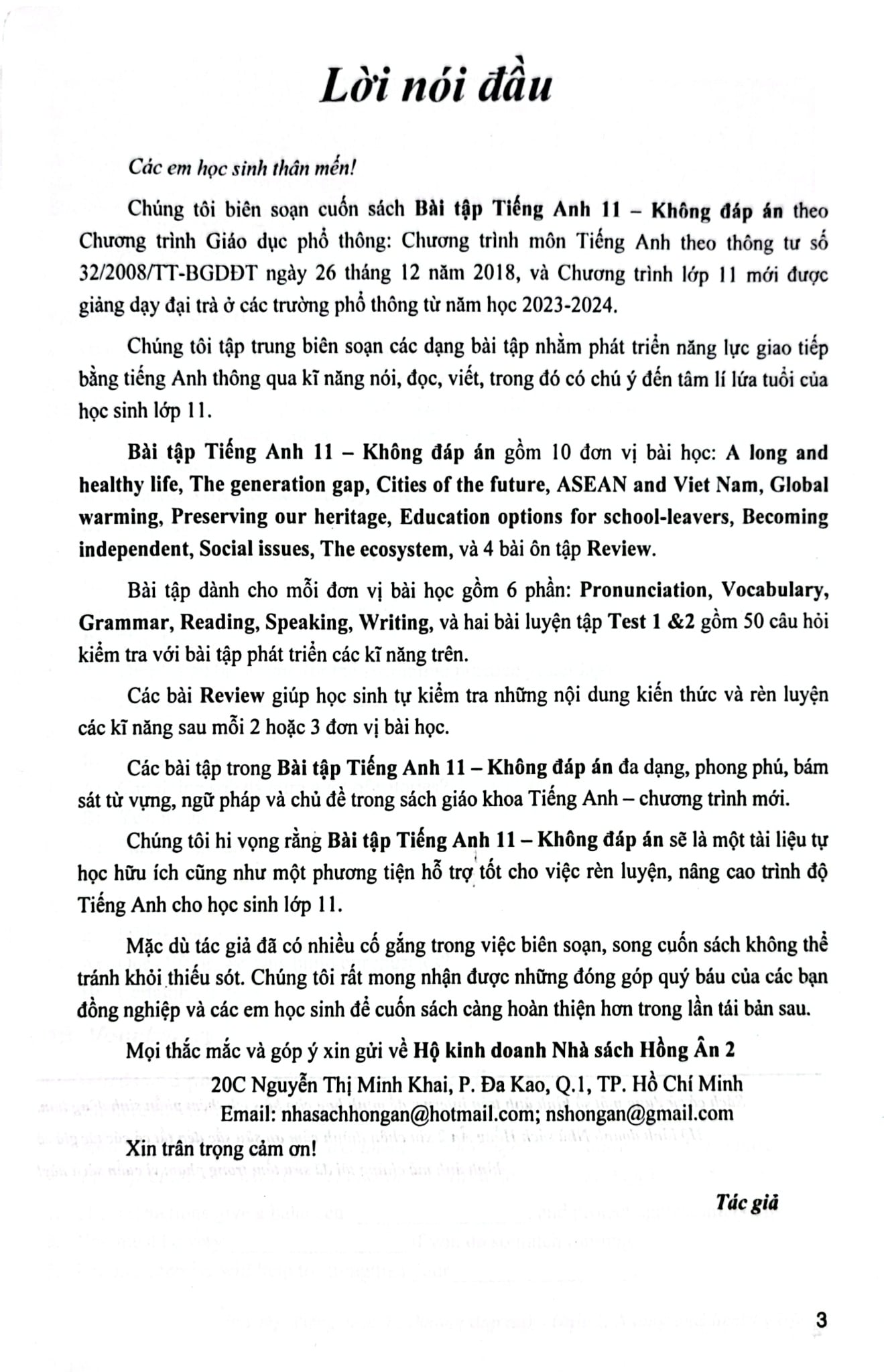 Bài Tập Tiếng Anh Lớp 11 (Không Đáp Án) - Bộ Sách Kết Nối - Lưu Hoằng Trí