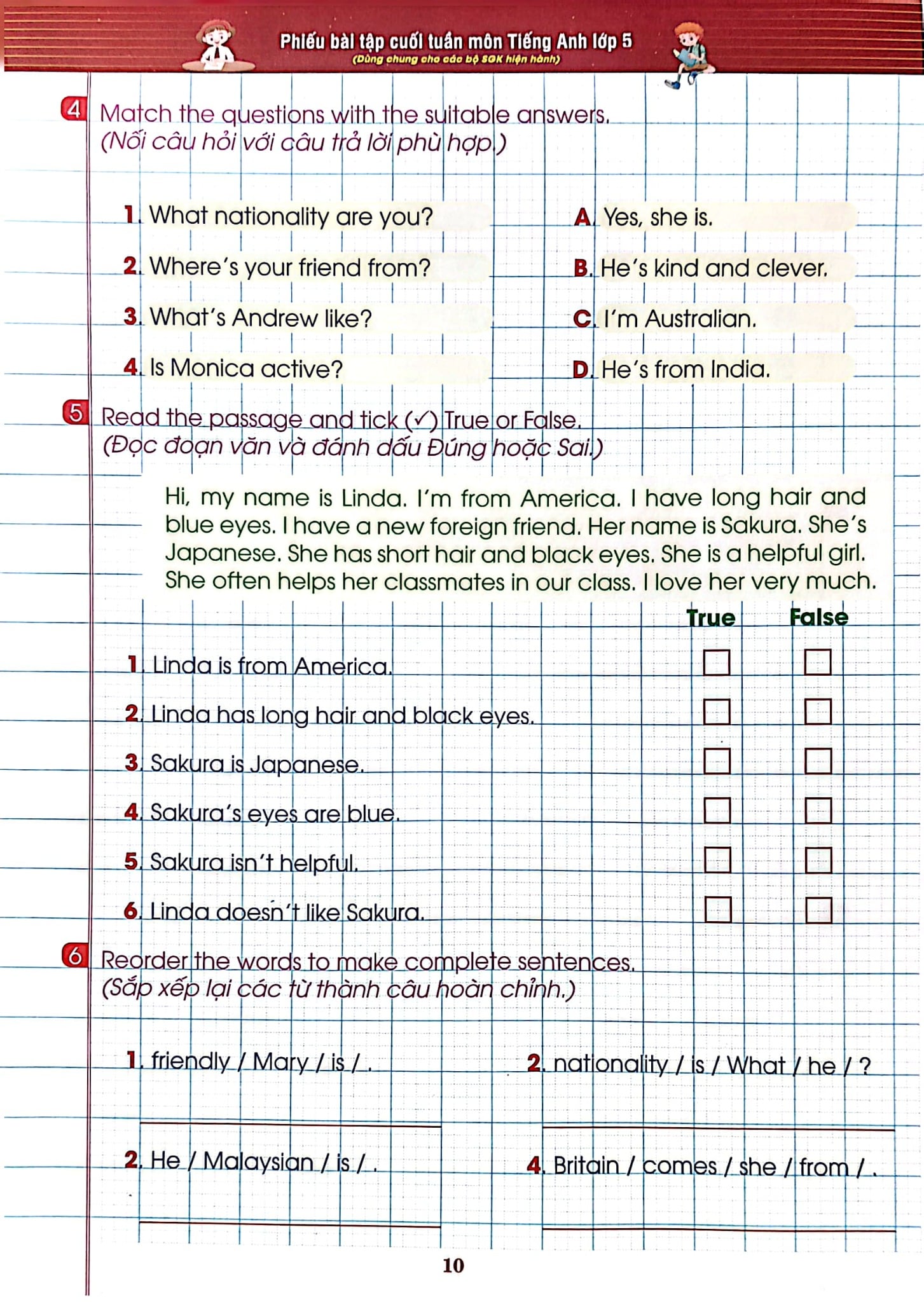 Phiếu Bài Tập Cuối Tuần Môn Tiếng Anh 5 (Dùng Chung Cho Các Bộ Sgk Hiện Hành) - Nguyễn Hoàng Thanh Ly, Nguyễn Văn Hai, Hồ Tấn Mẫn