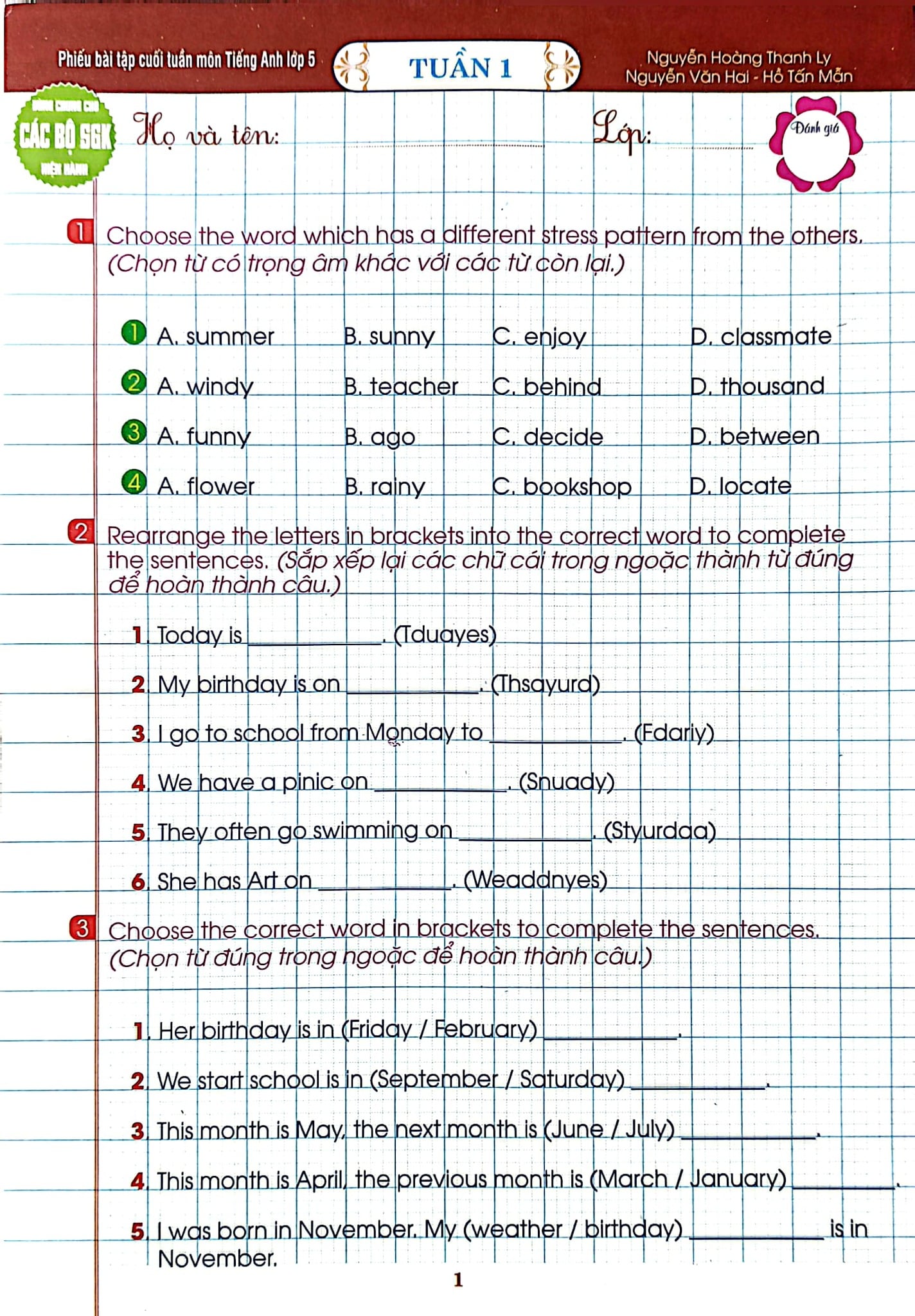Phiếu Bài Tập Cuối Tuần Môn Tiếng Anh 5 (Dùng Chung Cho Các Bộ Sgk Hiện Hành) - Nguyễn Hoàng Thanh Ly, Nguyễn Văn Hai, Hồ Tấn Mẫn