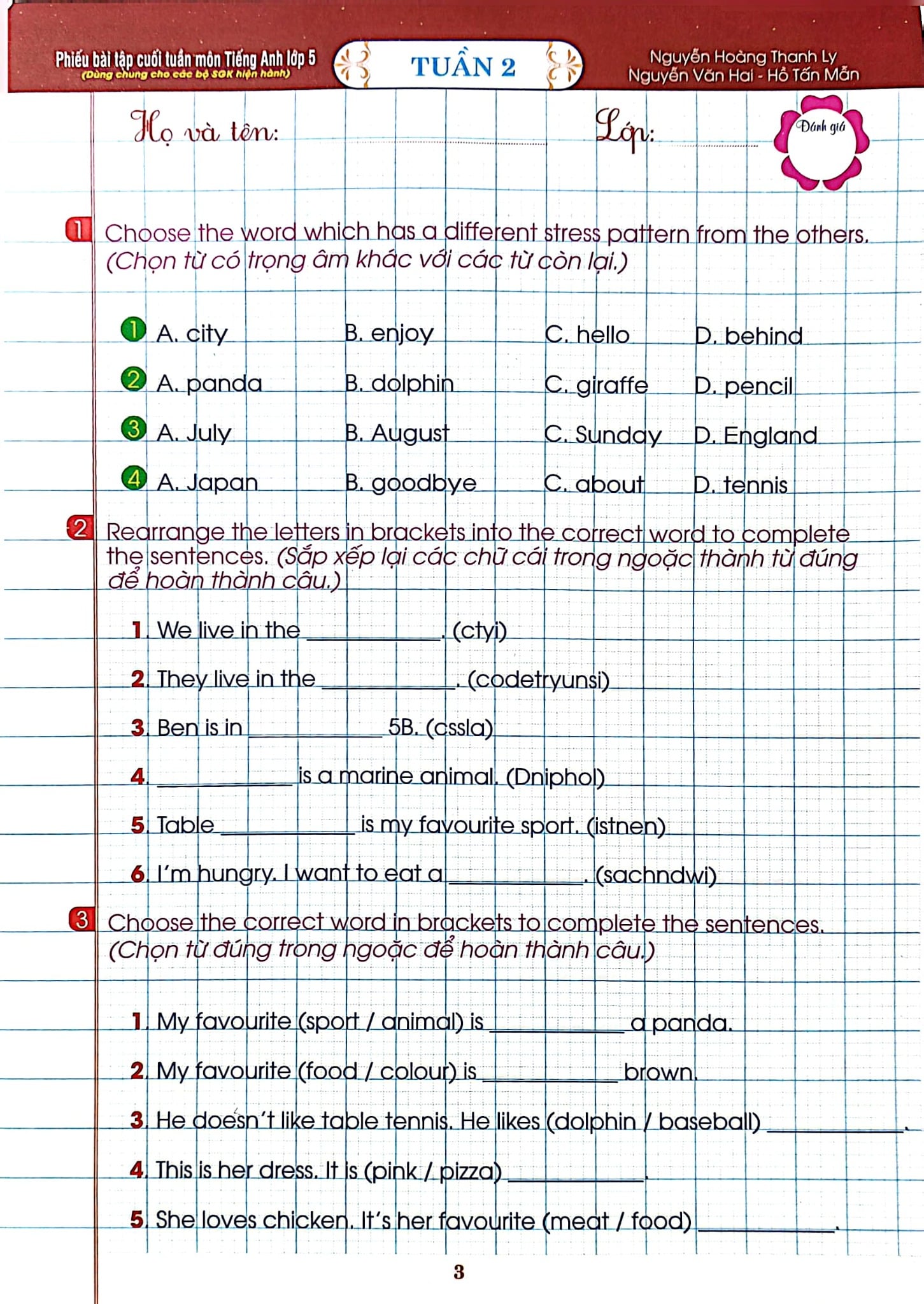 Phiếu Bài Tập Cuối Tuần Môn Tiếng Anh 5 (Dùng Chung Cho Các Bộ Sgk Hiện Hành) - Nguyễn Hoàng Thanh Ly, Nguyễn Văn Hai, Hồ Tấn Mẫn