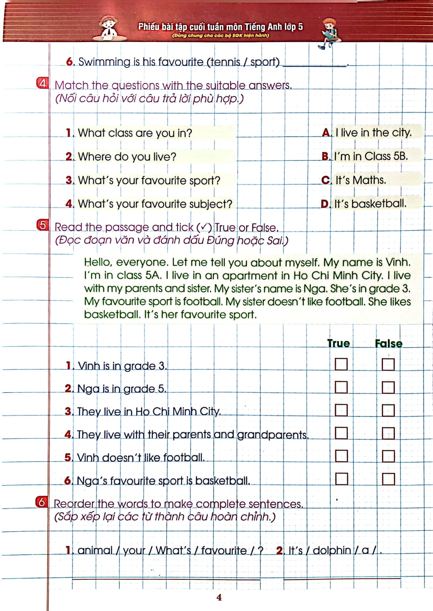 Phiếu Bài Tập Cuối Tuần Môn Tiếng Anh 5 (Dùng Chung Cho Các Bộ Sgk Hiện Hành) - Nguyễn Hoàng Thanh Ly, Nguyễn Văn Hai, Hồ Tấn Mẫn