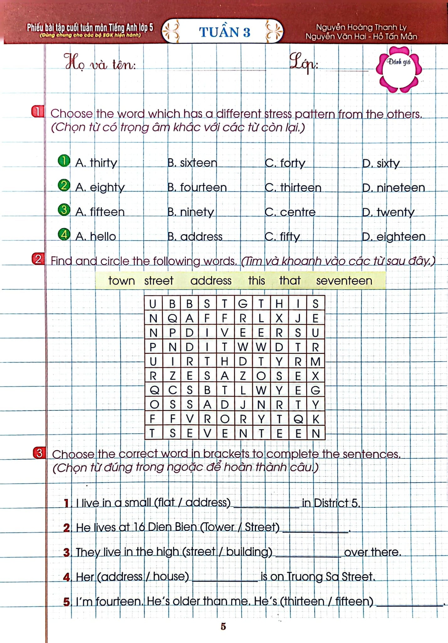 Phiếu Bài Tập Cuối Tuần Môn Tiếng Anh 5 (Dùng Chung Cho Các Bộ Sgk Hiện Hành) - Nguyễn Hoàng Thanh Ly, Nguyễn Văn Hai, Hồ Tấn Mẫn
