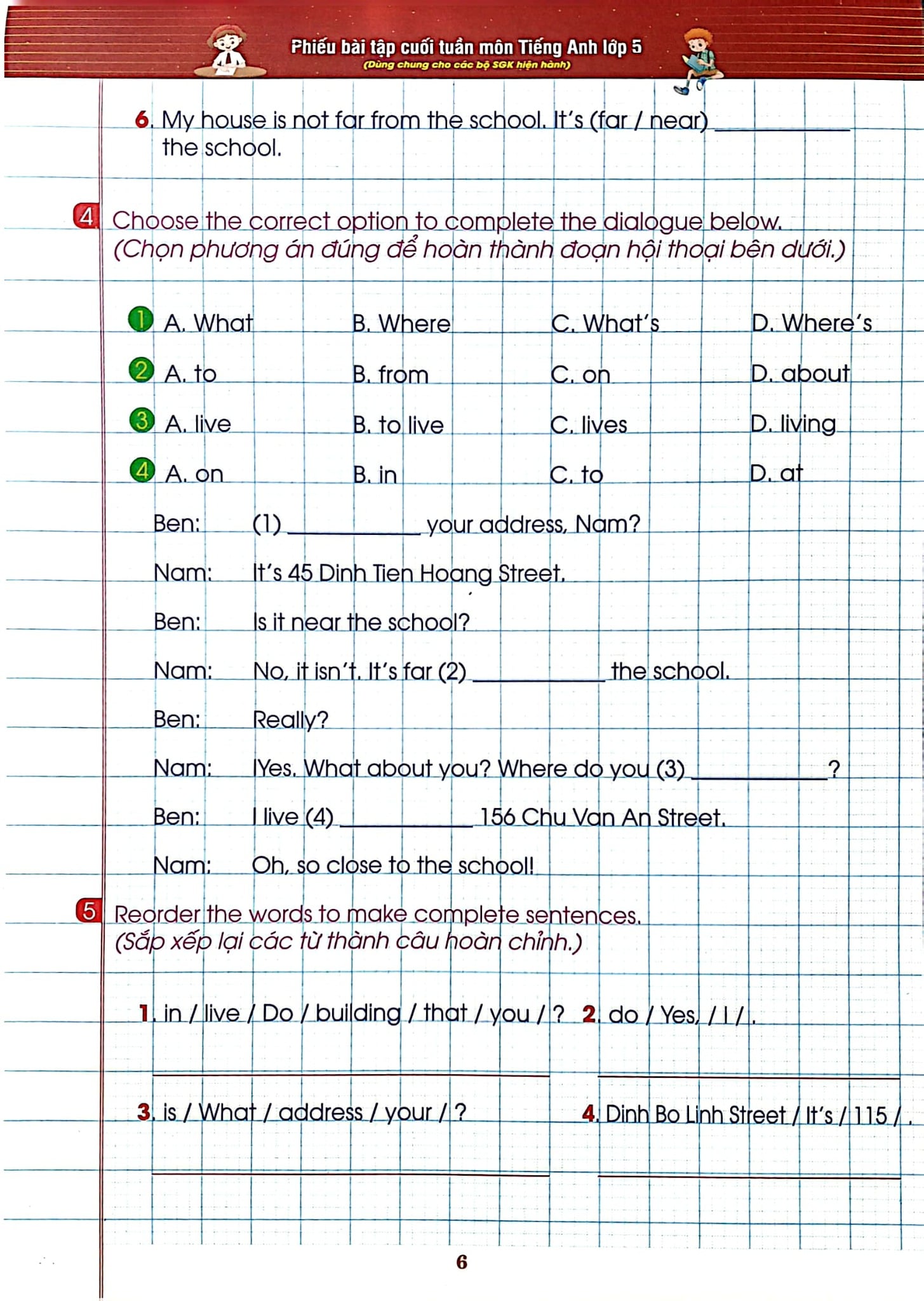 Phiếu Bài Tập Cuối Tuần Môn Tiếng Anh 5 (Dùng Chung Cho Các Bộ Sgk Hiện Hành) - Nguyễn Hoàng Thanh Ly, Nguyễn Văn Hai, Hồ Tấn Mẫn