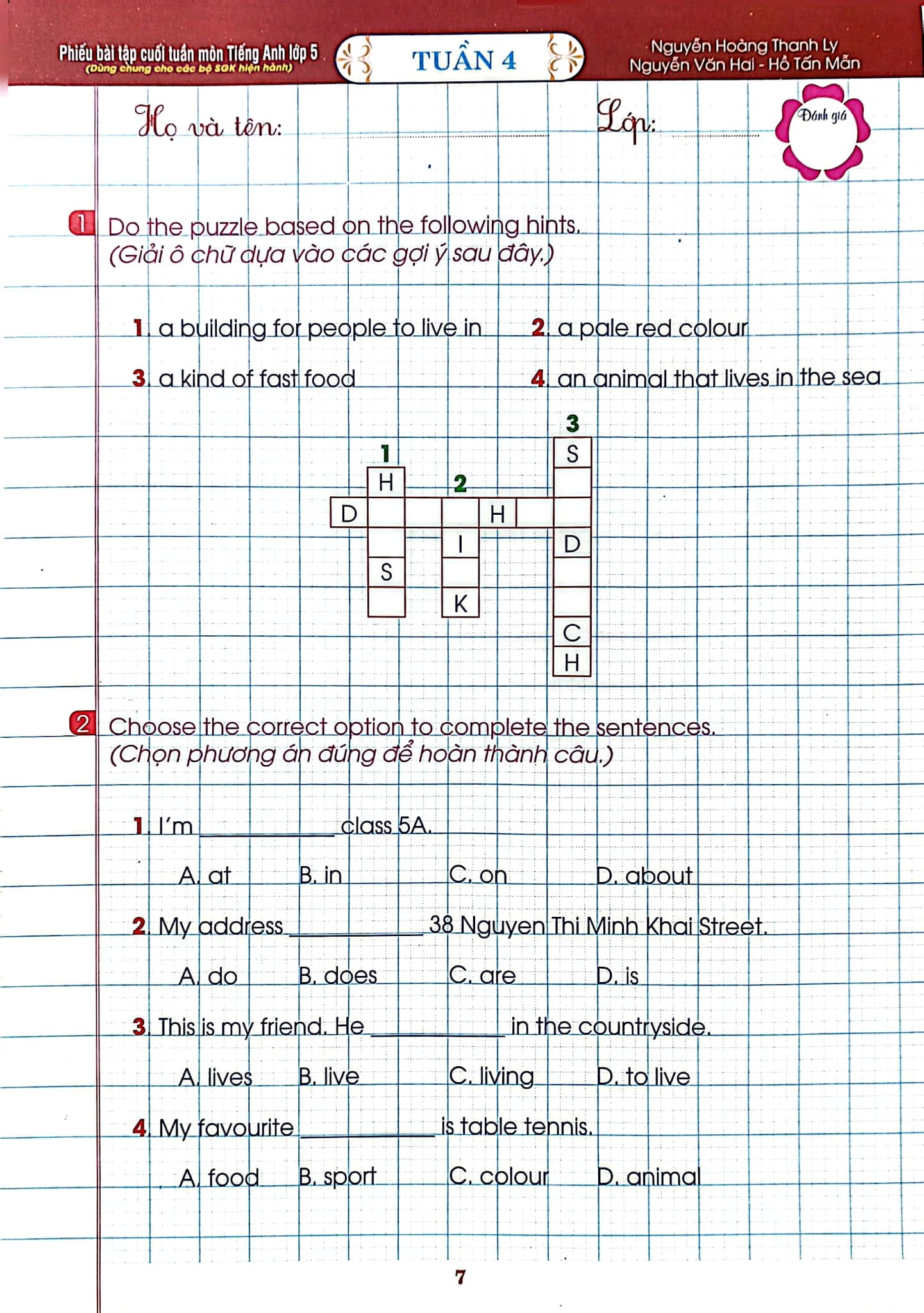 Phiếu Bài Tập Cuối Tuần Môn Tiếng Anh 5 (Dùng Chung Cho Các Bộ Sgk Hiện Hành) - Nguyễn Hoàng Thanh Ly, Nguyễn Văn Hai, Hồ Tấn Mẫn
