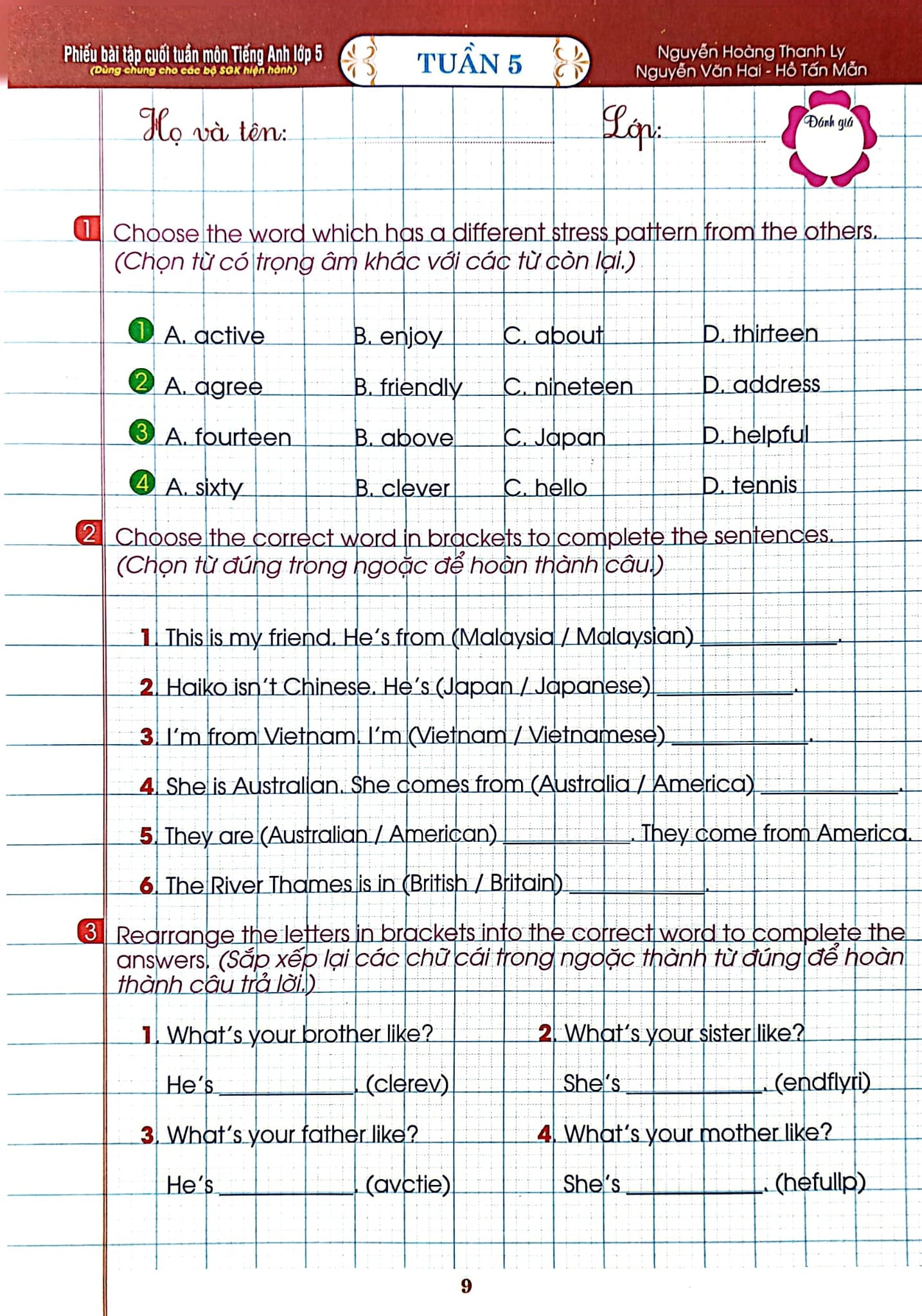 Phiếu Bài Tập Cuối Tuần Môn Tiếng Anh 5 (Dùng Chung Cho Các Bộ Sgk Hiện Hành) - Nguyễn Hoàng Thanh Ly, Nguyễn Văn Hai, Hồ Tấn Mẫn