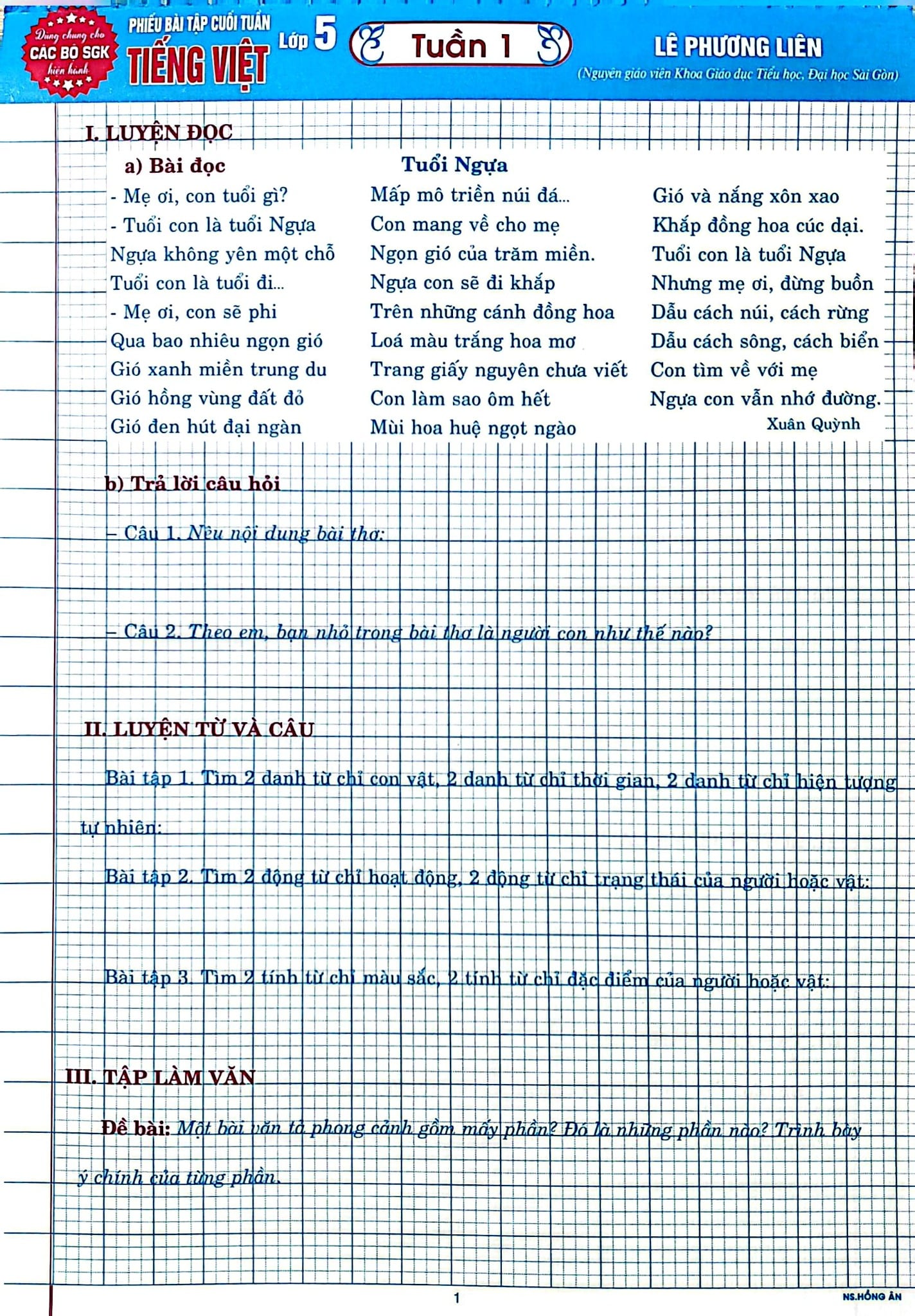 Phiếu Bài Tập Cuối Tuần Tiếng Việt 5 (Dùng Chung Cho Các Bộ Sgk Hiện Hành) - Lê Phương Liên