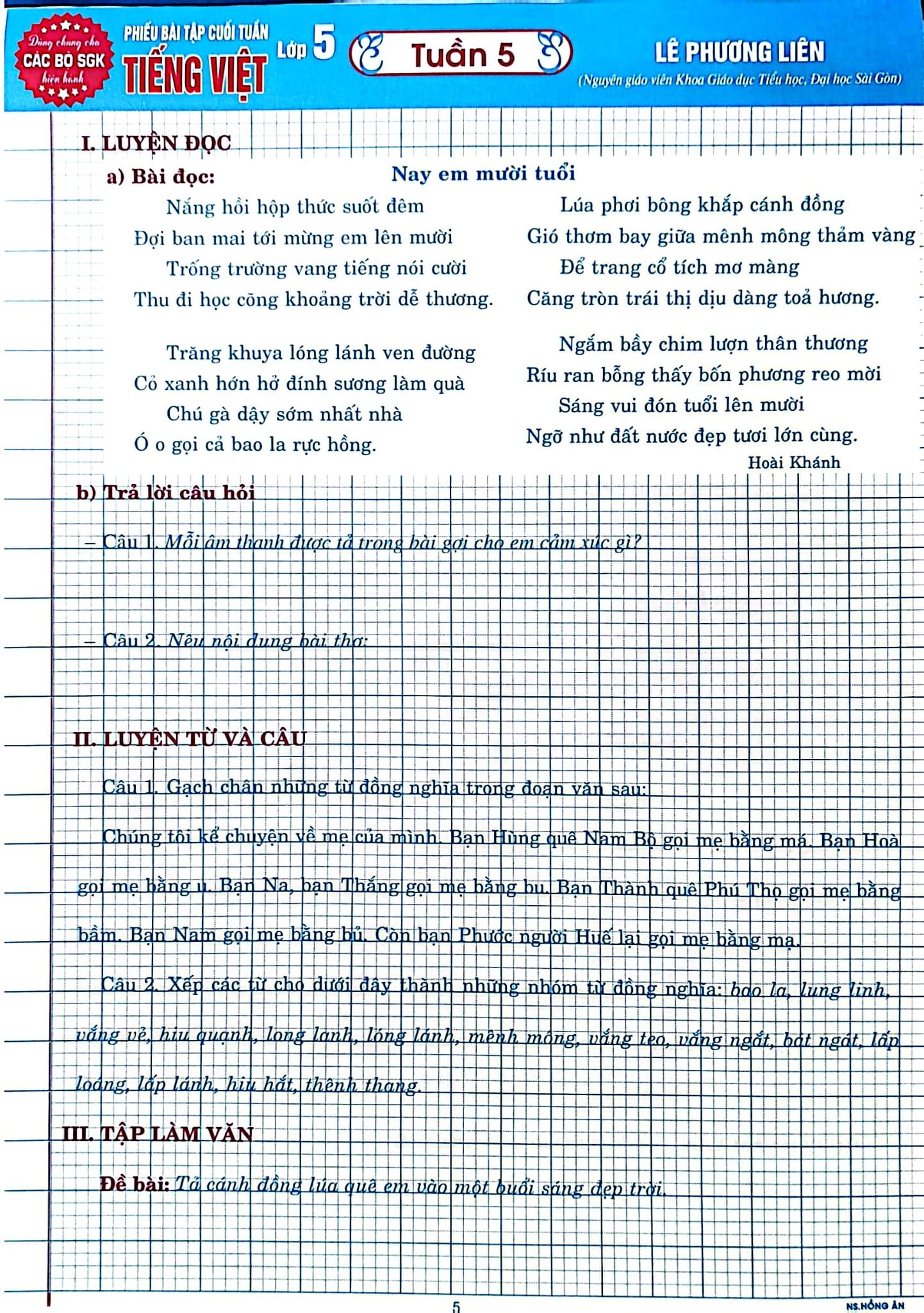 Phiếu Bài Tập Cuối Tuần Tiếng Việt 5 (Dùng Chung Cho Các Bộ Sgk Hiện Hành) - Lê Phương Liên