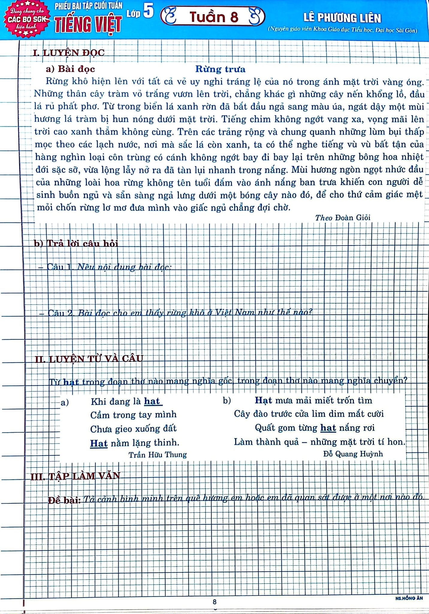 Phiếu Bài Tập Cuối Tuần Tiếng Việt 5 (Dùng Chung Cho Các Bộ Sgk Hiện Hành) - Lê Phương Liên