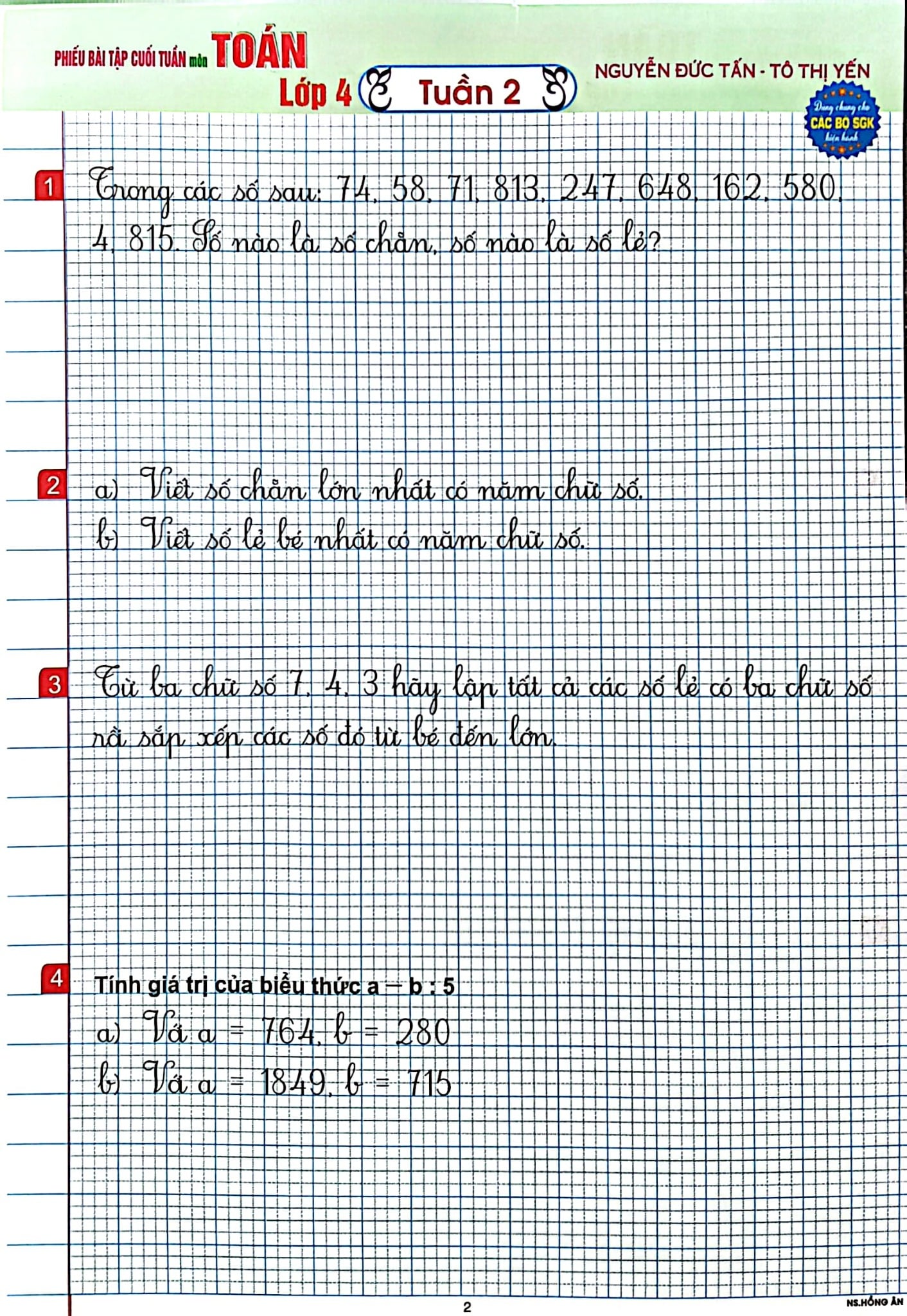 Phiếu Bài Tập Cuối Tuần Môn Toán Lớp 4 (Dùng Chung Cho Các Bộ Sgk Hiện Hành) - Nguyễn Đức Tấn