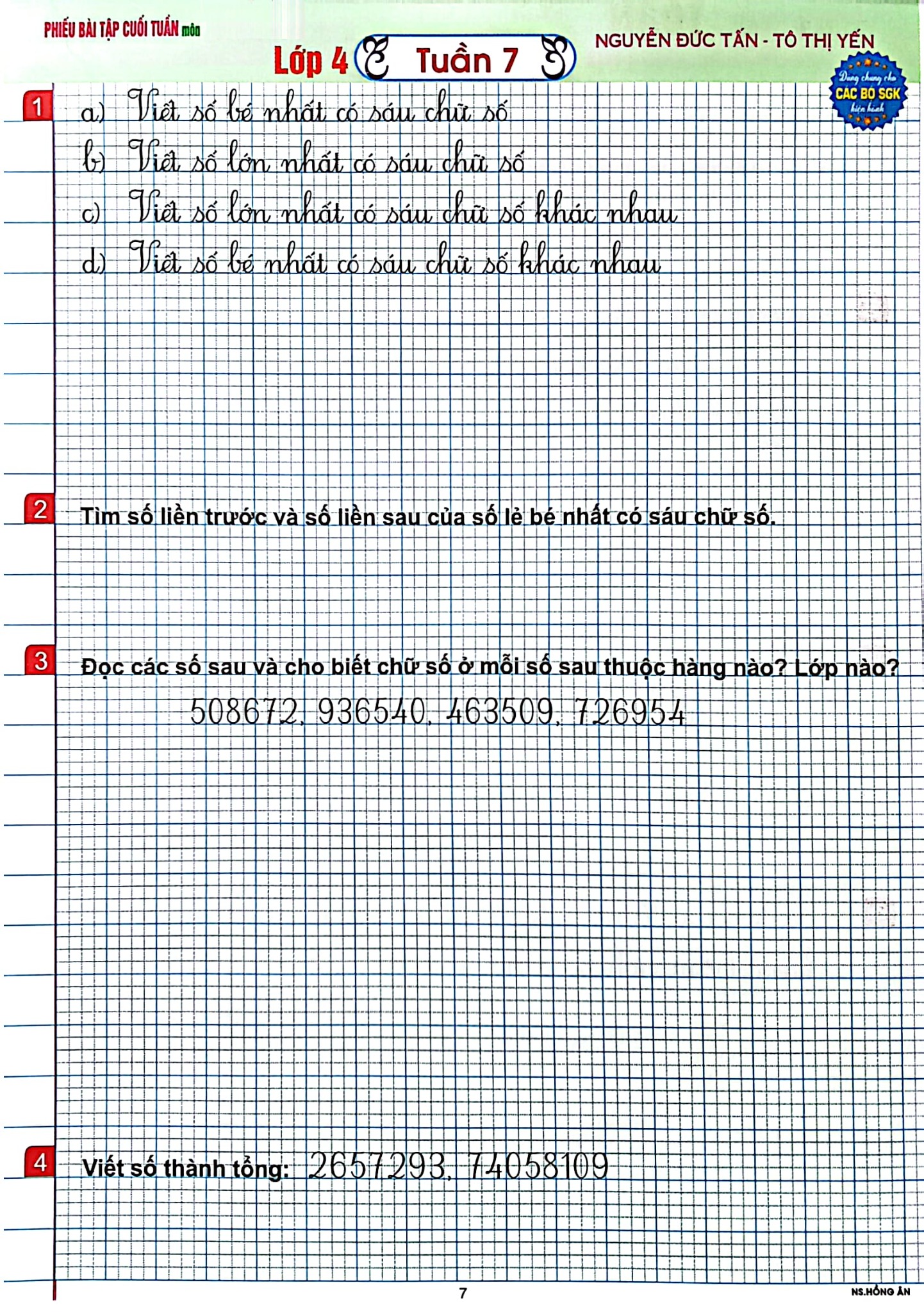 Phiếu Bài Tập Cuối Tuần Môn Toán Lớp 4 (Dùng Chung Cho Các Bộ Sgk Hiện Hành) - Nguyễn Đức Tấn