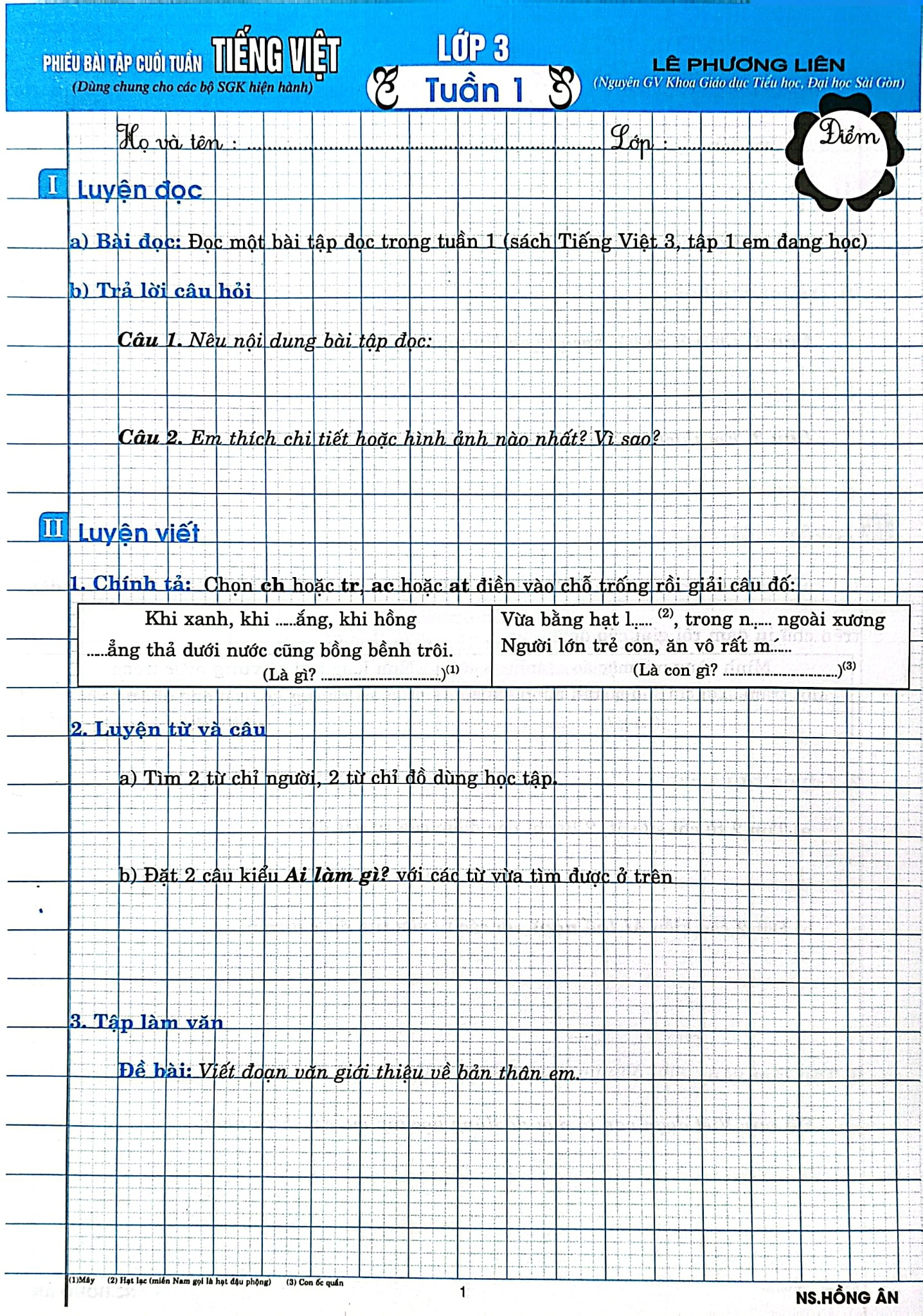 Phiếu Bài Tập Cuối Tuấn Môn Tiếng Việt Lớp 3 (Biên Soạn Theo Chương Trình Gdpt Mới) - Lê Phương Liên