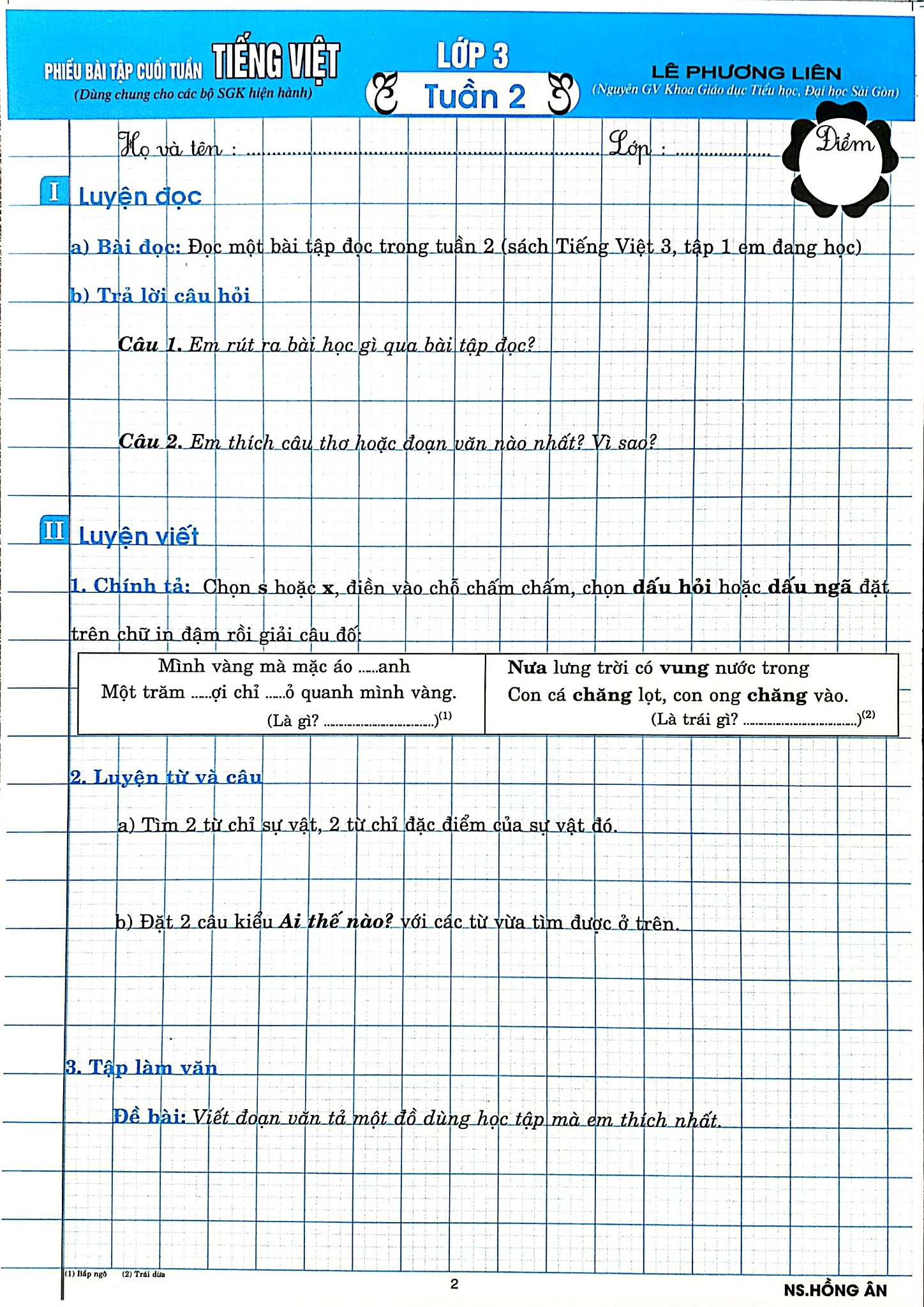 Phiếu Bài Tập Cuối Tuấn Môn Tiếng Việt Lớp 3 (Biên Soạn Theo Chương Trình Gdpt Mới) - Lê Phương Liên