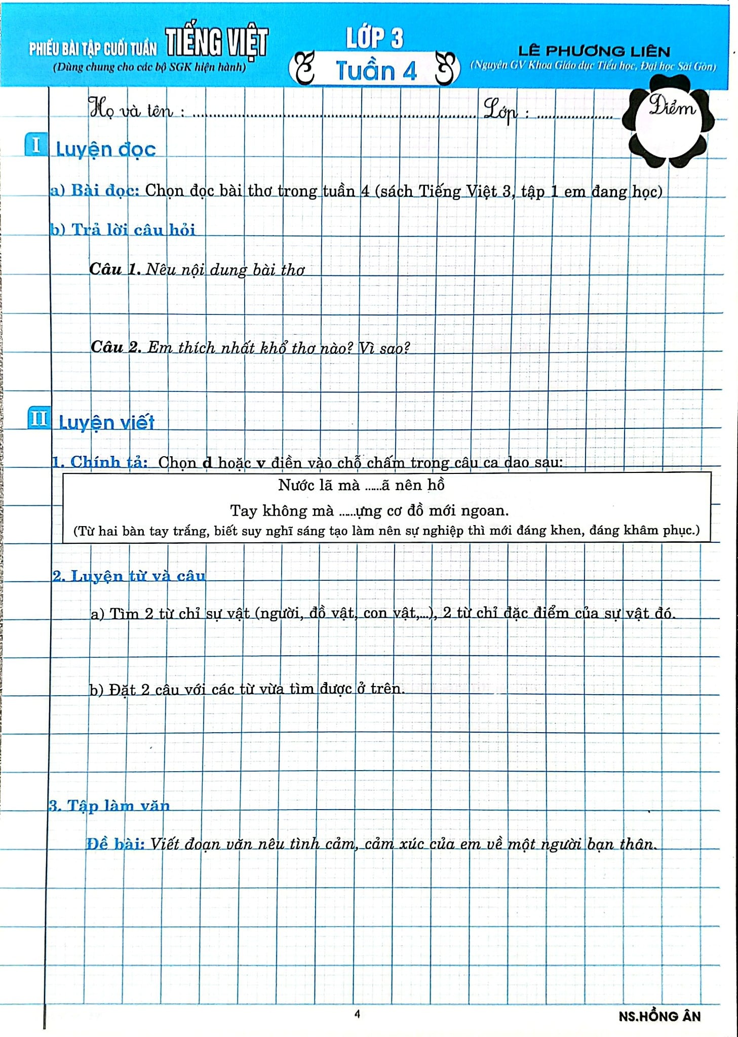 Phiếu Bài Tập Cuối Tuấn Môn Tiếng Việt Lớp 3 (Biên Soạn Theo Chương Trình Gdpt Mới) - Lê Phương Liên