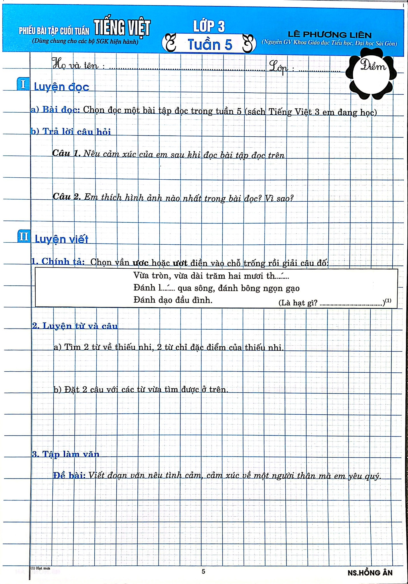 Phiếu Bài Tập Cuối Tuấn Môn Tiếng Việt Lớp 3 (Biên Soạn Theo Chương Trình Gdpt Mới) - Lê Phương Liên