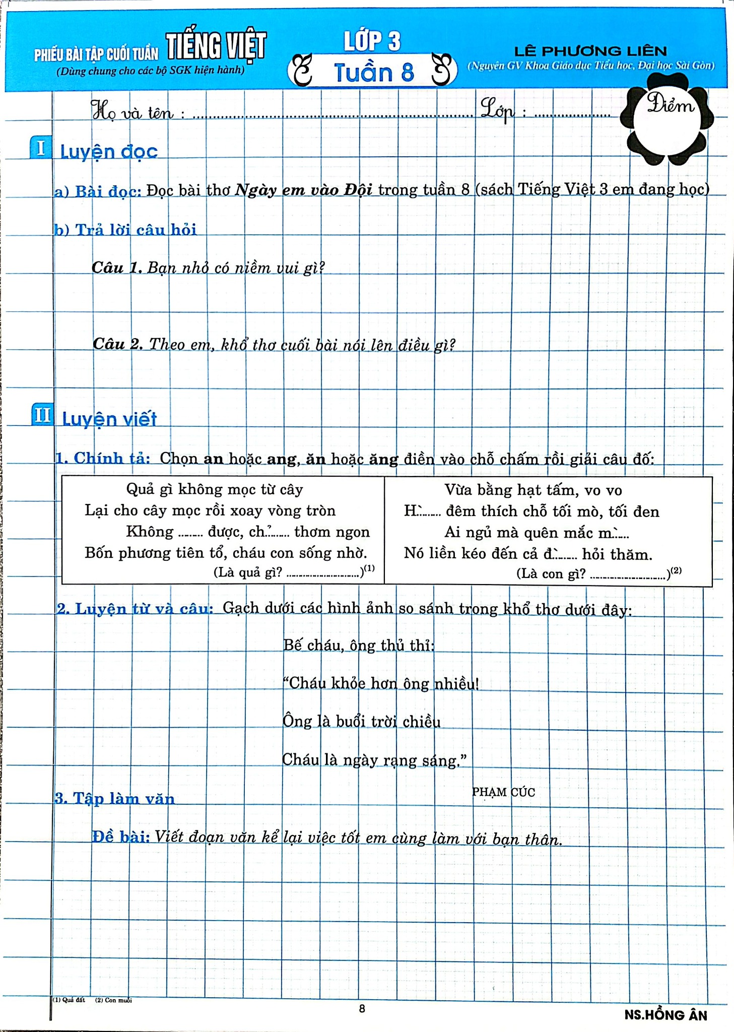 Phiếu Bài Tập Cuối Tuấn Môn Tiếng Việt Lớp 3 (Biên Soạn Theo Chương Trình Gdpt Mới) - Lê Phương Liên