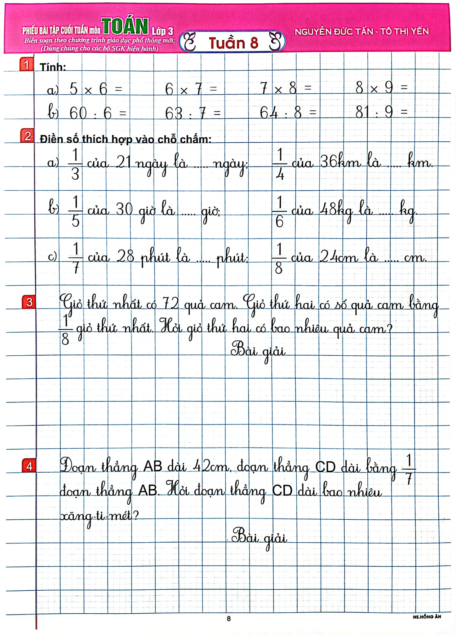 Phiếu Bài Tập Cuối Tuần Môn Toán Lớp 3 (Biên Soạn Theo Chương Trình Gdpt Mới) - Tô Thị Yến, 
Nguyễn Đức Tấn