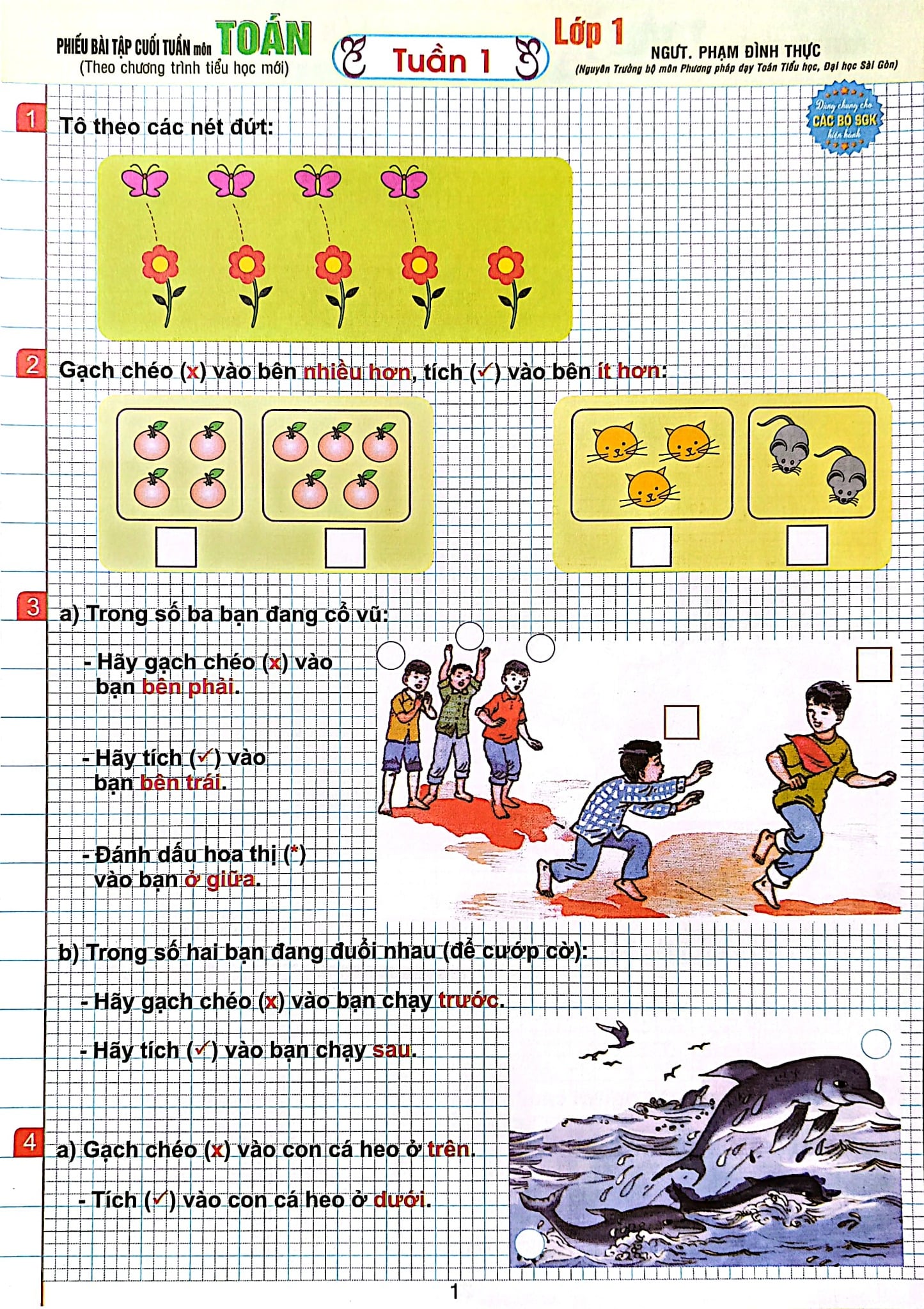 Phiếu Bài Tập Cuối Tuần Môn Toán Lớp 1 (Dùng Chung Cho Các Bộ Sgk Hiện Hành) - Phạm Đình Thực