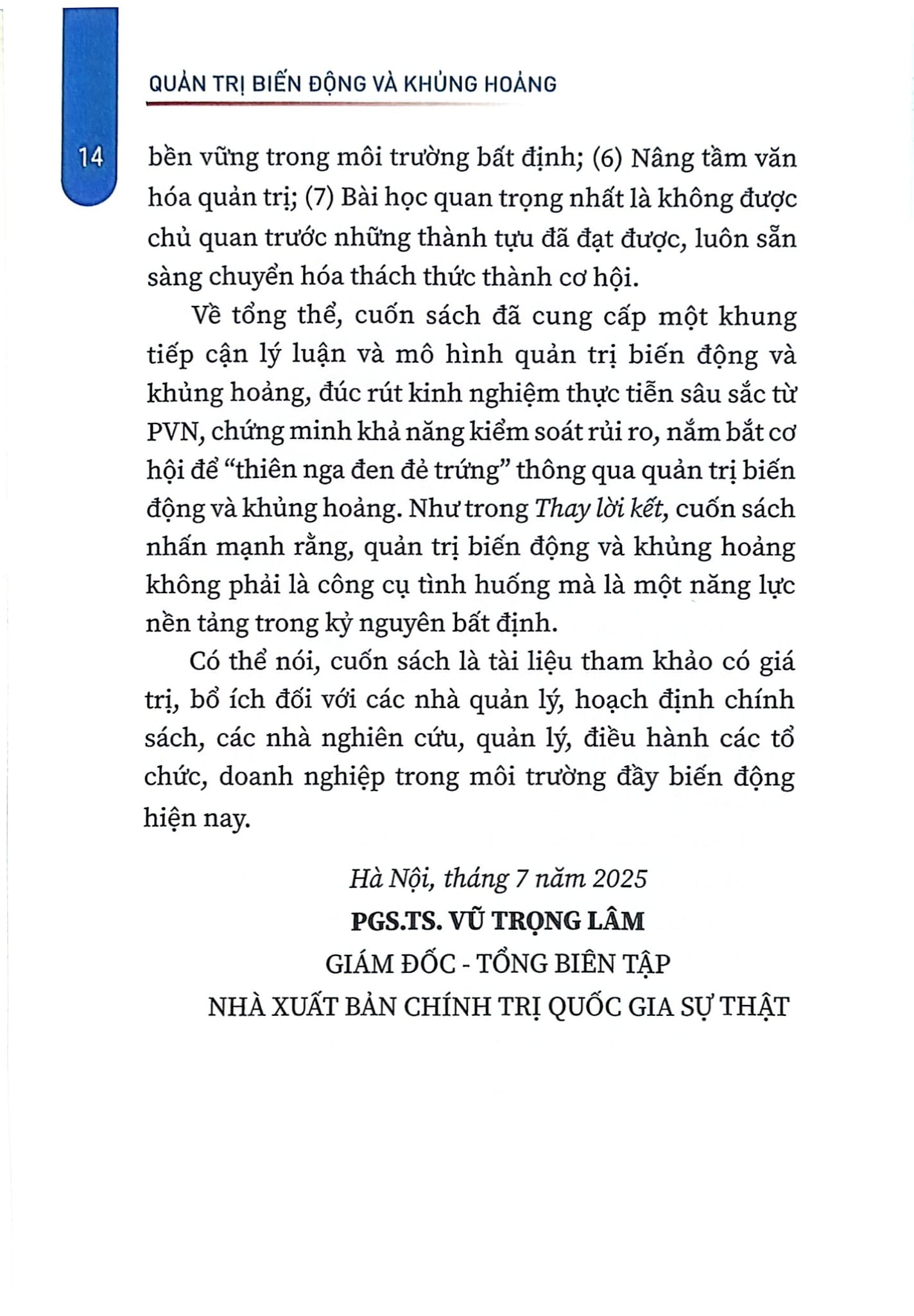 Quản Trị Biến Động Và Khủng Hoảng (Xuất Bản Lần Thứ Hai) (CTQG) - TS. Lê Mạnh Hùng (Chủ biên)