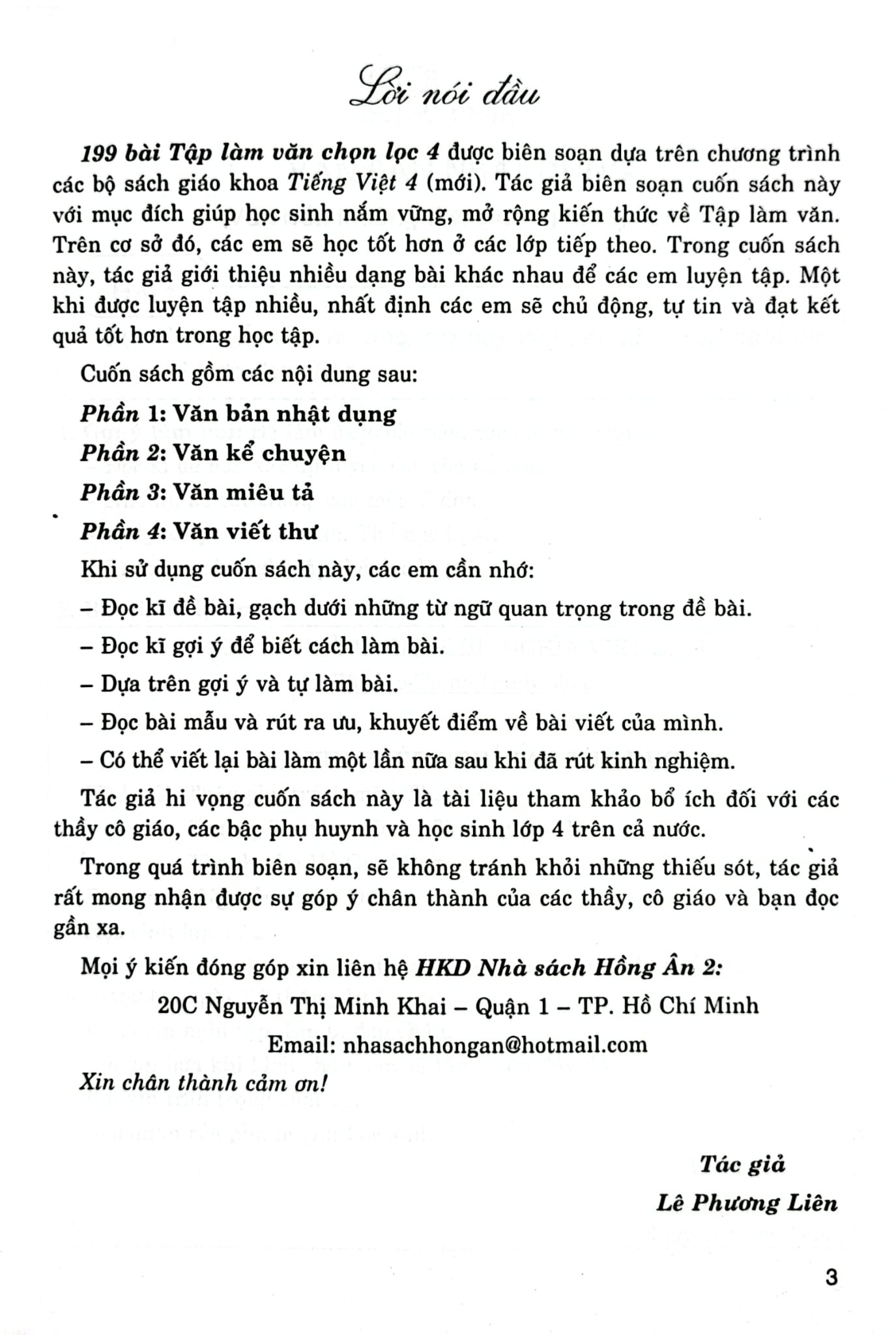 199 Bài Tập Làm Văn Chọn Lọc 4 (Dùng Chung Cho Các Bộ Sgk Hiện Hành) - Lê Phương Liên