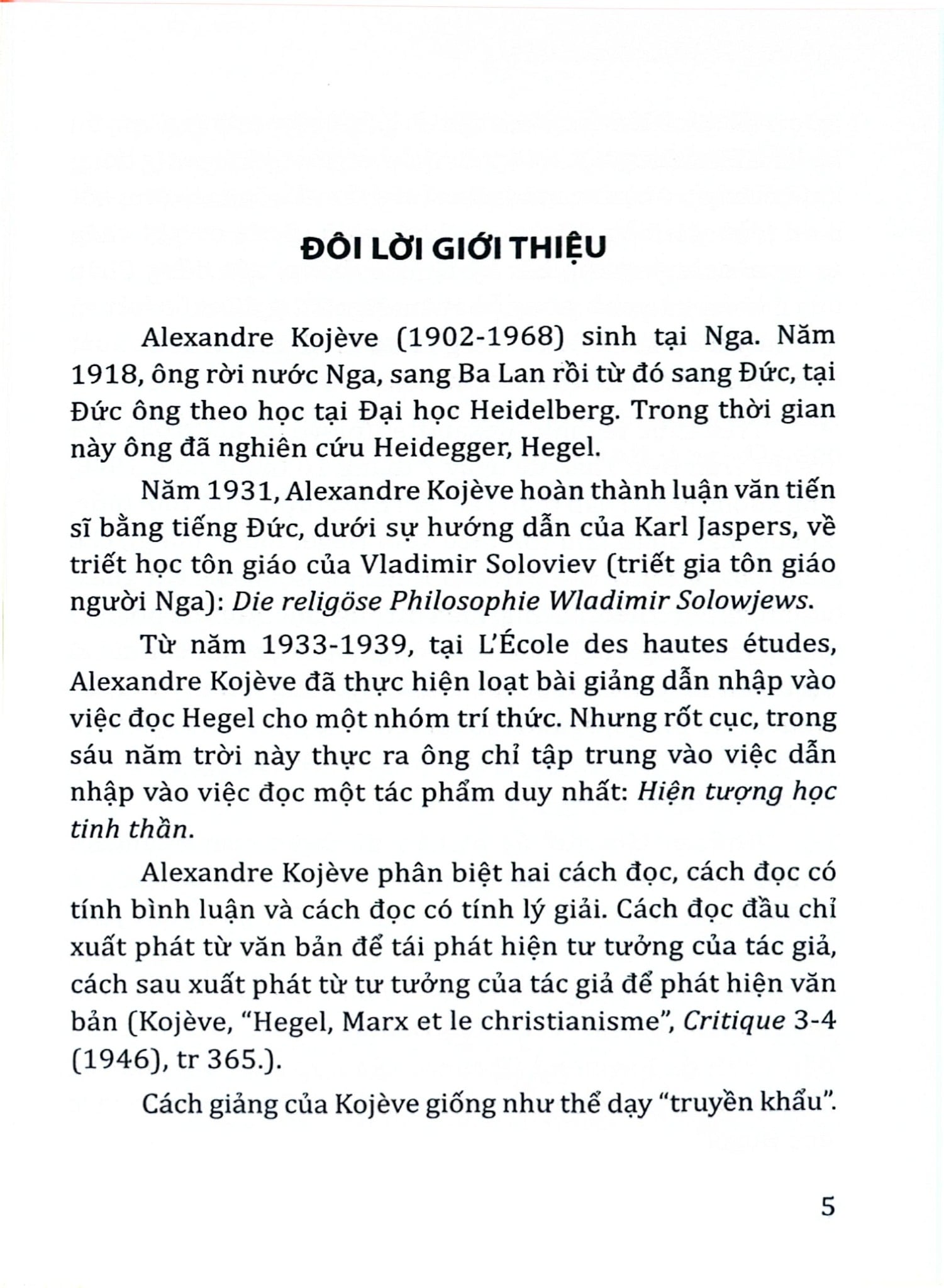 Dẫn Nhập Vào Việc Đọc Hegel: Các Bài Giảng Về Hiện Tượng Học Tinh Thần  - Alexandre Kojeve