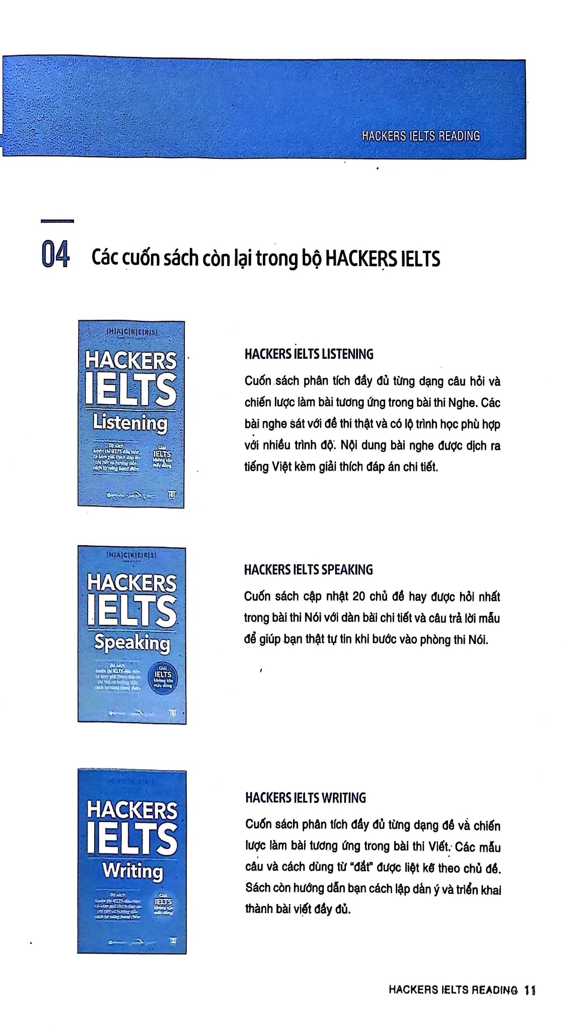 Combo Sách Hackers Ielts Trọn Bộ - Writing + Listening + Reading +