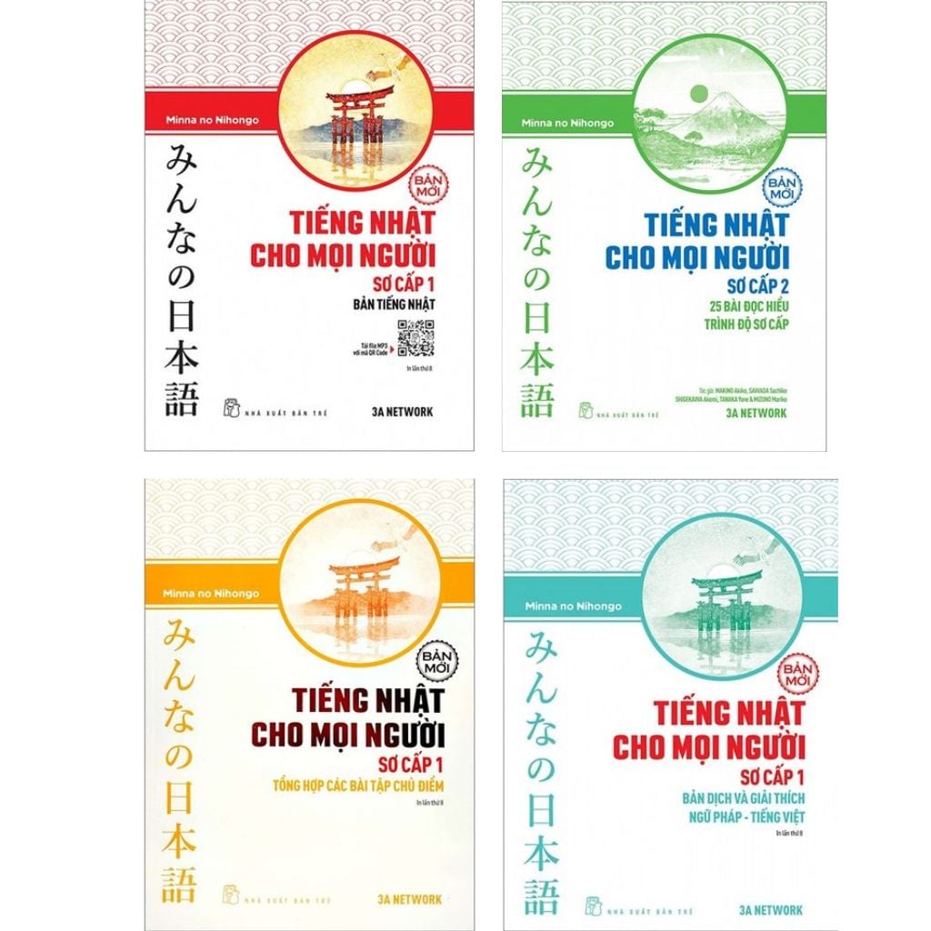 Combo 4 Quyển Tiếng Nhật Cho Mọi Người ( Sơ Cấp 1 - Bản Tiếng Nhật + Sơ Cấp 1 - Bản Dịch Và Giải Thích Ngữ Pháp - Tiếng Việt + Sơ Cấp 1 - Tổng Hợp Các Bài Tập Chủ Điểm + Sơ Cấp 2 - 25 Bài Đọc Hiểu Trình Độ Sơ Cấp ) - Minna no Nihongo