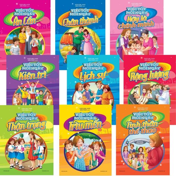  Combo 9 Cuốn Việc Tốt Mỗi Ngày ( Ân Cần + Chân Thành + Hãy Là Chính Mình + Kiên Trì + Lịch Sự + Rộng Lượng + Thận Trọng + Triu Mến + Tinh Thần Thể Thao ) 