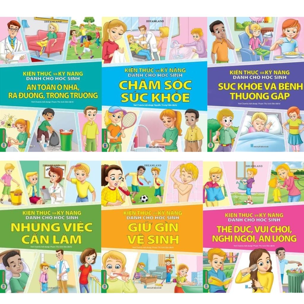 Combo 6 Cuốn Kiến Thức Và Kỹ Năng Dành Cho Học Sinh ( Chăm Sóc Sức Khỏe + Sức Khỏe Và Bệnh Thường Gặp + Những Việc Cần Làm + Giữ Gìn Vệ Sinh + Thể Dục, Vui Chơi, Nghỉ Ngơi, Ăn Uống + An Toàn Ở Nhà, Ra Đường, Trong Trường )
