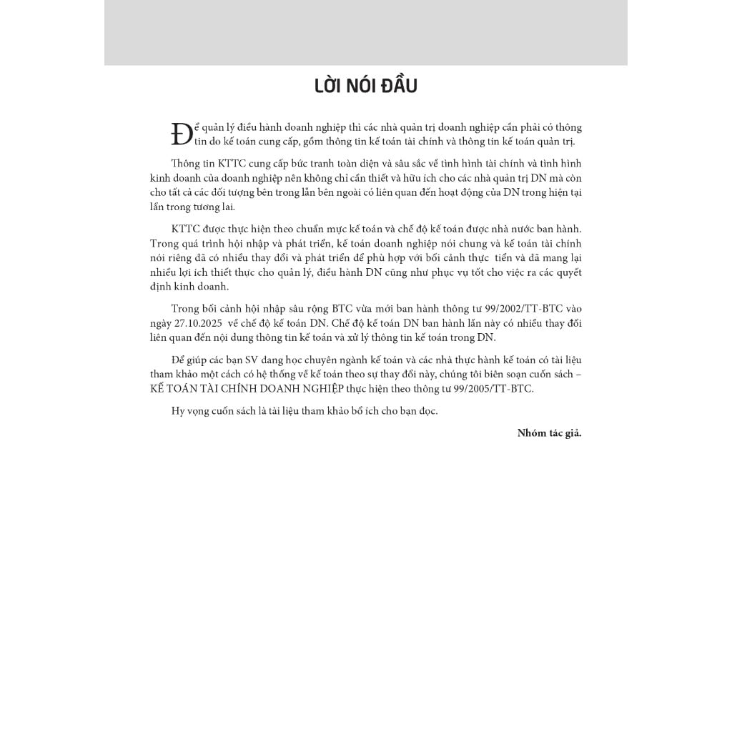 Kế Toán Tài Chính Doanh Nghiệp ( Thực hiện theo thông tư số 99/2025/TT-BTC, ngày 27/10/2025 của Bộ Tài Chính)