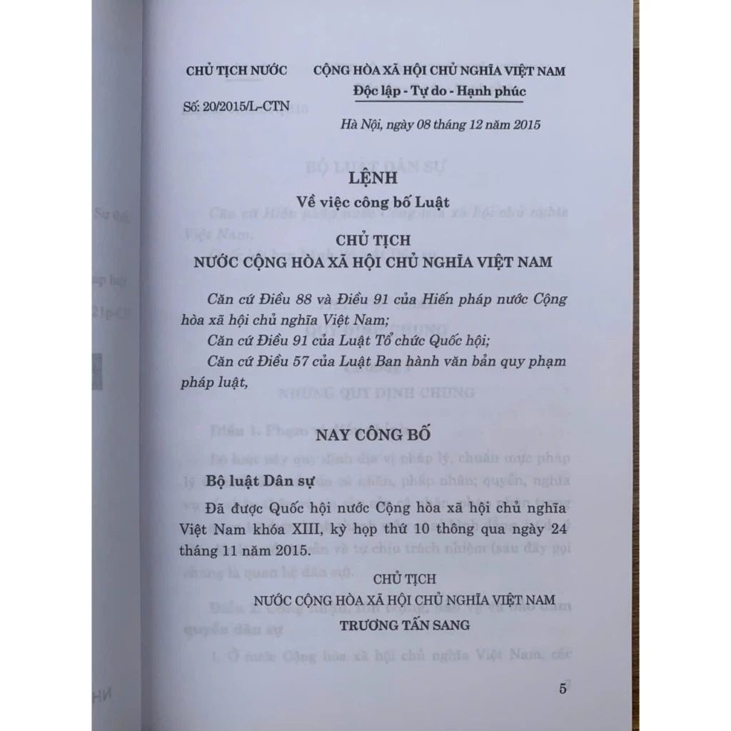  Bộ Luật Dân Sự Năm 2015 - Quốc hội 