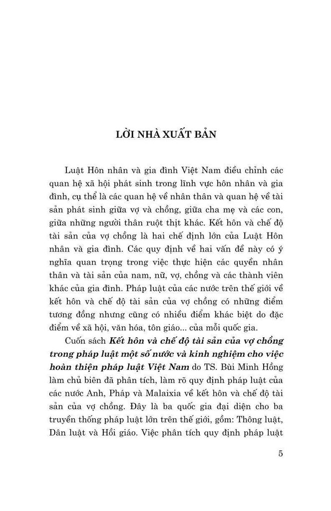  Kết Hôn Và Chế Độ Tài Sản Của Vợ Chồng Trong Pháp Luật Một Số Nước Và Kinh Nghiệm Cho Việc Hoàn Thiện Pháp Luật Việt Nam - TS. Bùi Minh Hồng (Chủ Biên) 