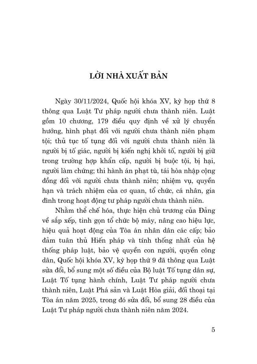 Luật Tư Pháp Người Chưa Thành Niên Năm 2024 (Sửa Đổi, Bổ Sung Năm 2025) - Quốc hội