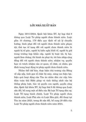  Luật Tư Pháp Người Chưa Thành Niên Năm 2024 (Sửa Đổi, Bổ Sung Năm 2025) - Quốc hội 