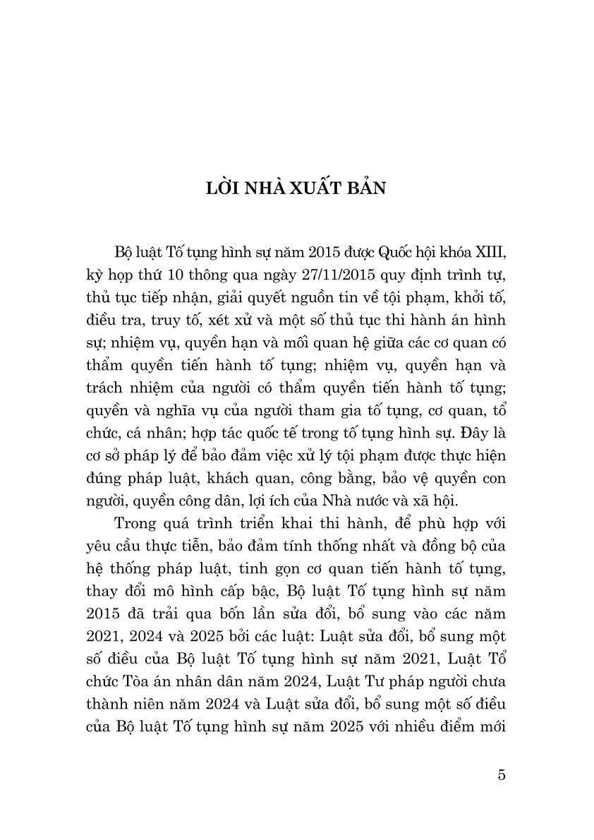 Bộ Luật Tố Tụng Hình Sự Năm 2015 ( Sửa Đổi, Bổ Sung Năm 2021, 2024, 2025 ) - Quốc Hội
