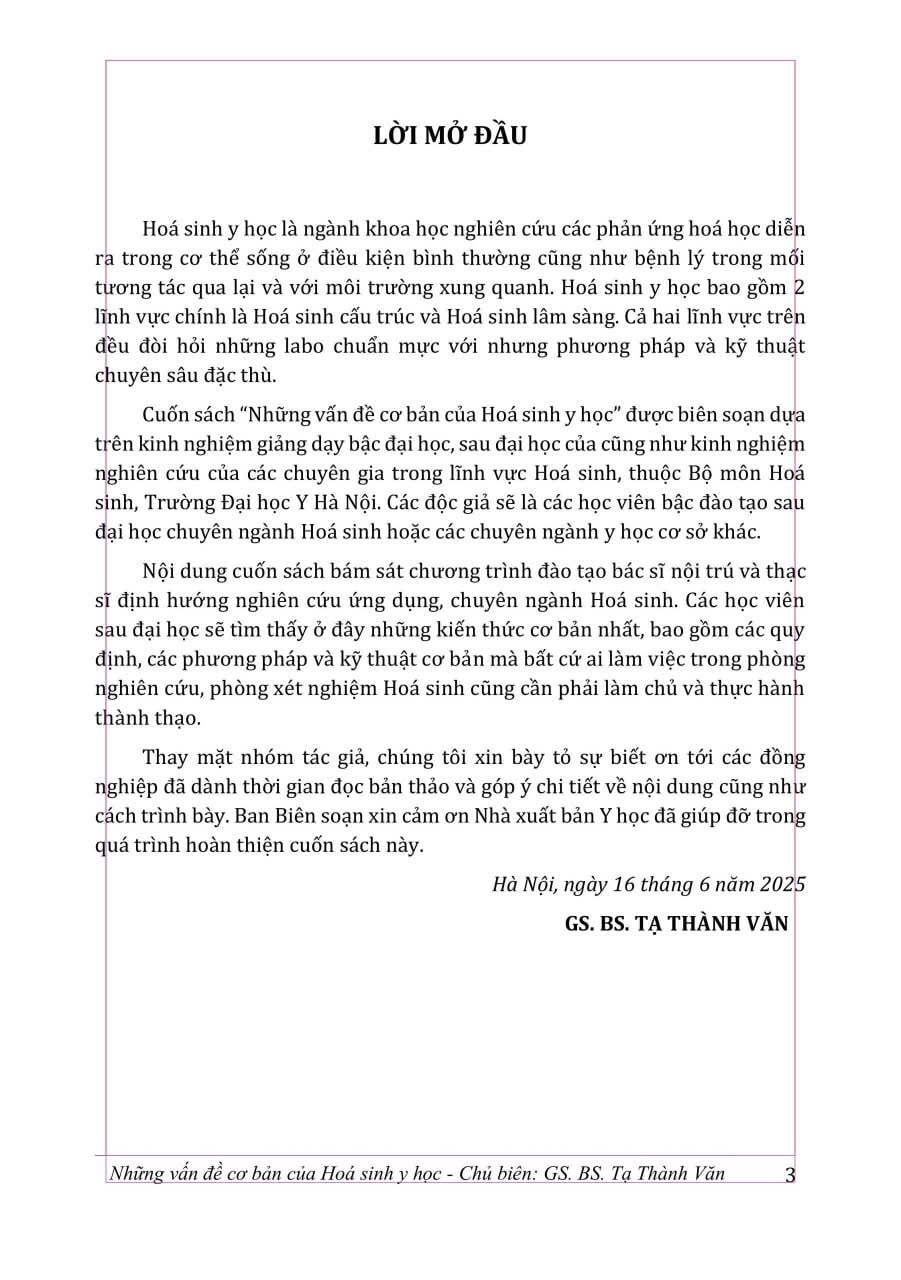 Những Vấn Đề Cơ Bản Của Hóa Sinh Y Học (Giáo Trình Đào Tạo Sau Đại Học) - GS.BS. Tạ Thành Văn