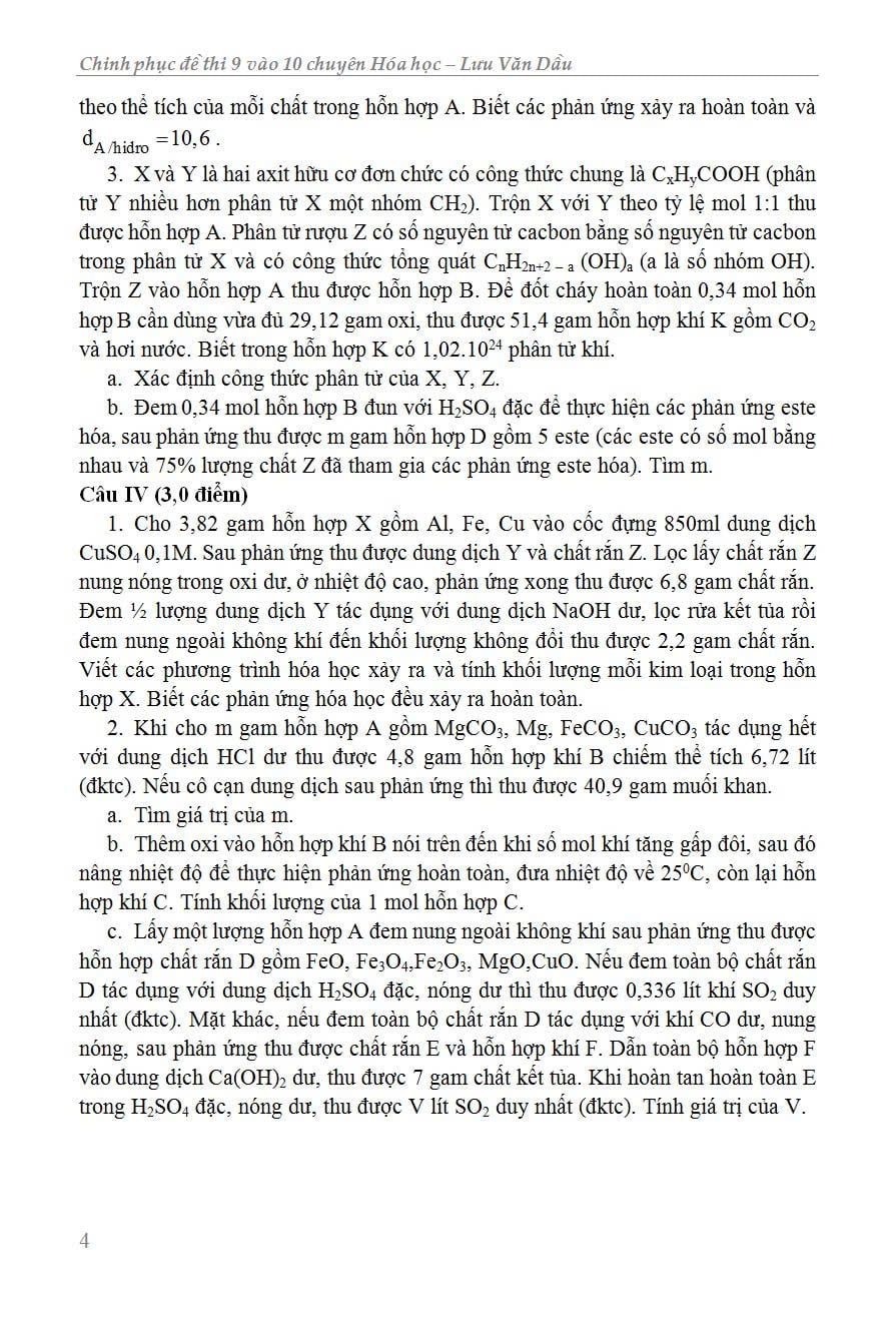 Chinh Phục Đề Thi 9 Vào 10 Chuyên Hóa Học - Lưu Văn Dầu