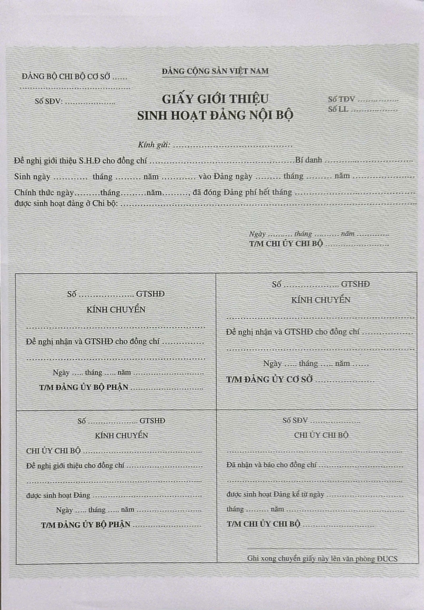 Giấy Giới Thiệu Sinh Hoạt Đảng Nội Bộ - NXB Chính Trị Quốc Gia
