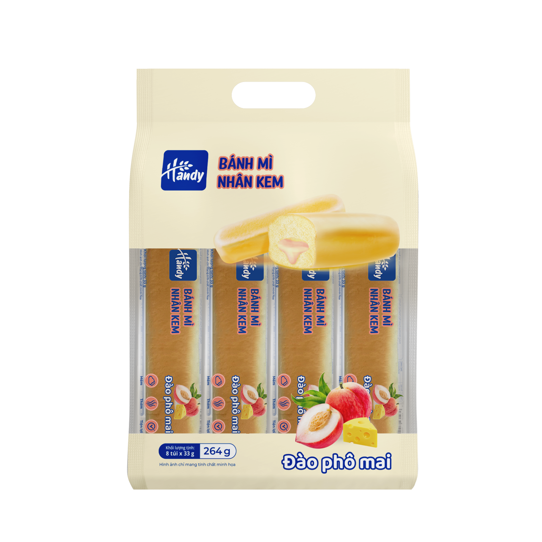  HANDY - BÁNH MÌ NHÂN KEM ĐÀO PHÔ MAI 264g 