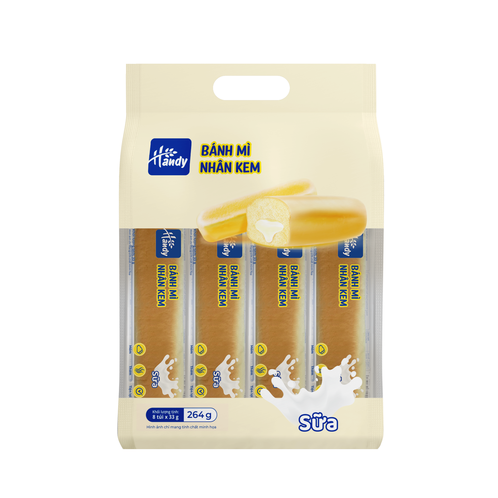  HANDY - BÁNH MÌ NHÂN KEM SỮA 264g 