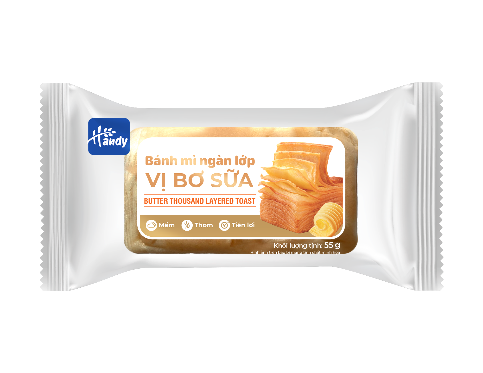  HANDY - BÁNH MÌ NGÀN LỚP VỊ BƠ SỮA 55g 