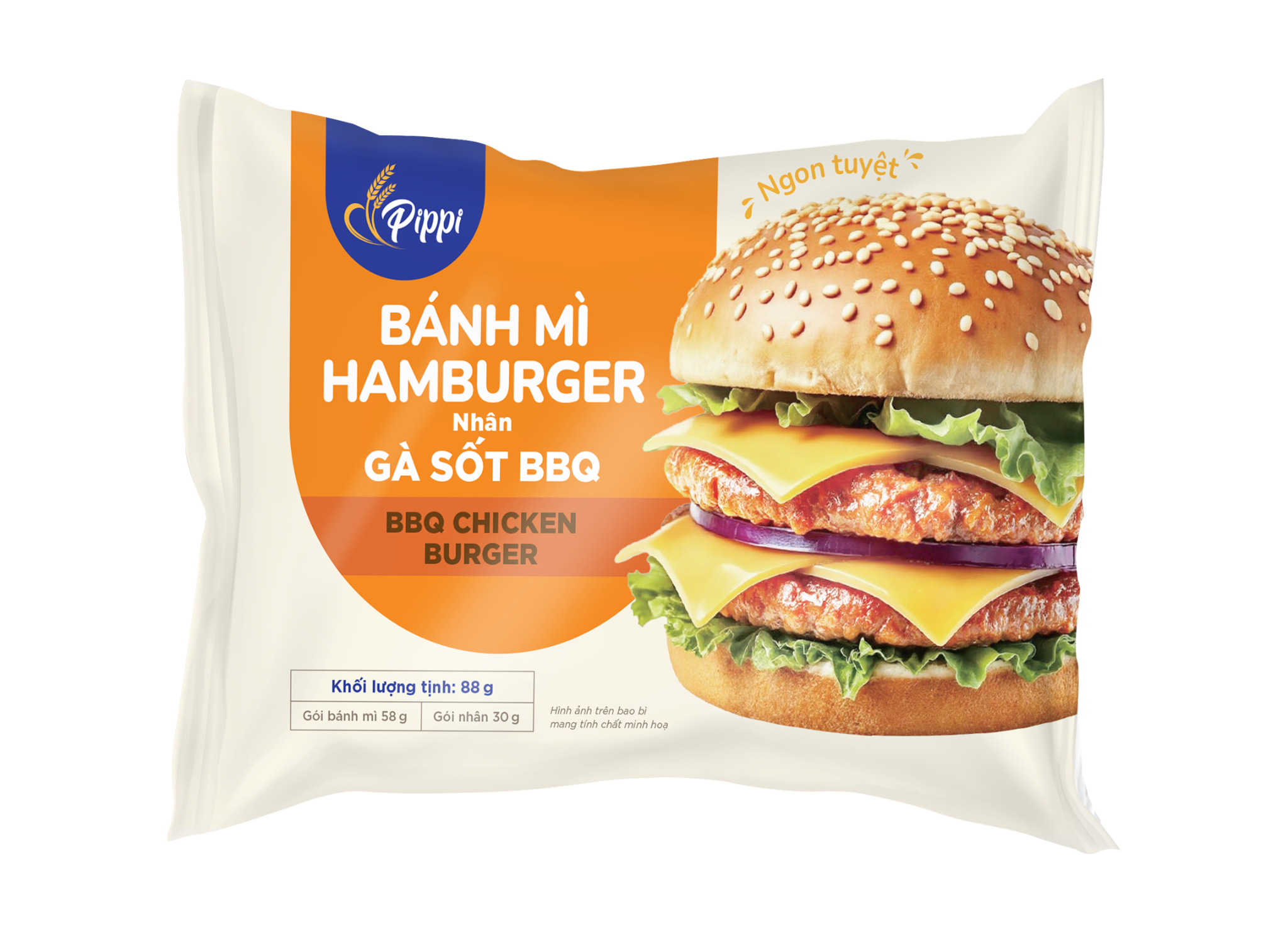  PIPPI - BÁNH MÌ HAMBURGER NHÂN GÀ SỐT BBQ 88g 